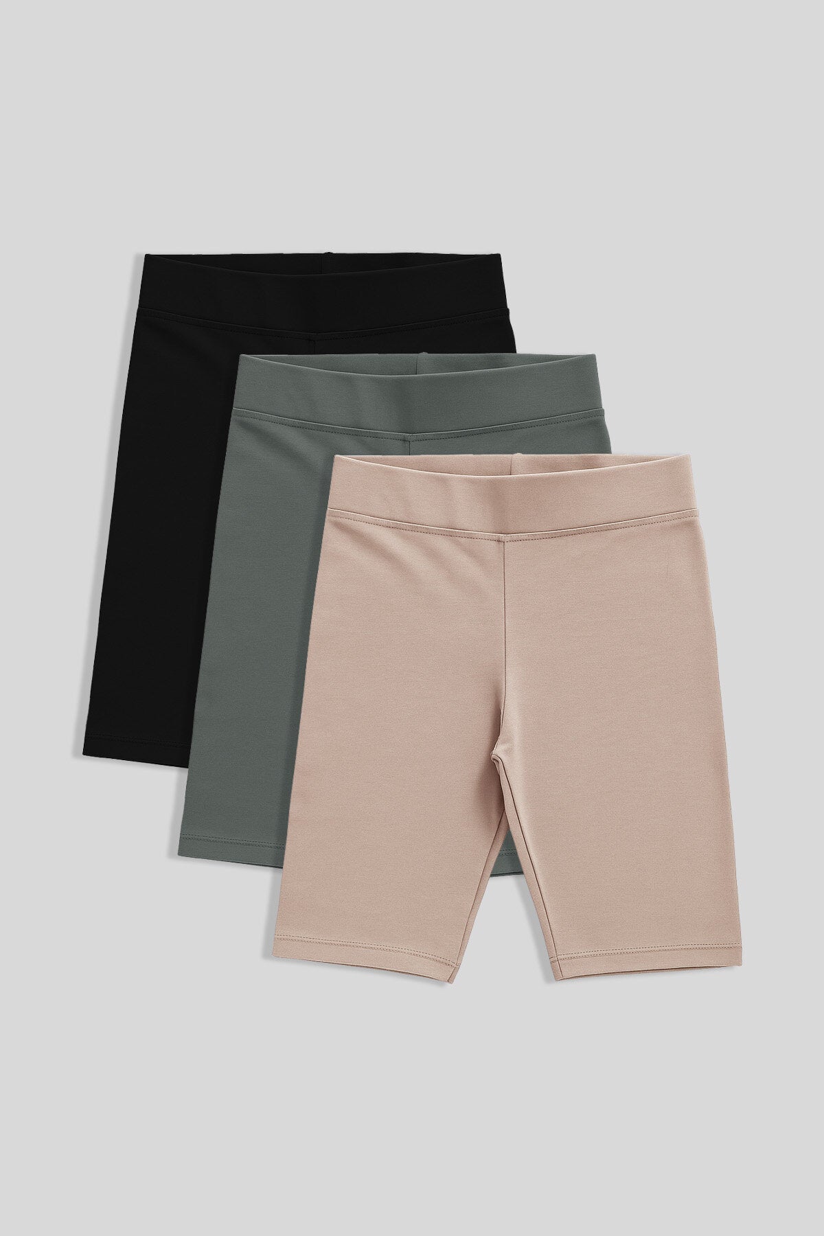 Image of Standart Fit Basic 3'lü Paket Siyah-Haki-Koyu Bej Kız Çocuk Tayt - 75188