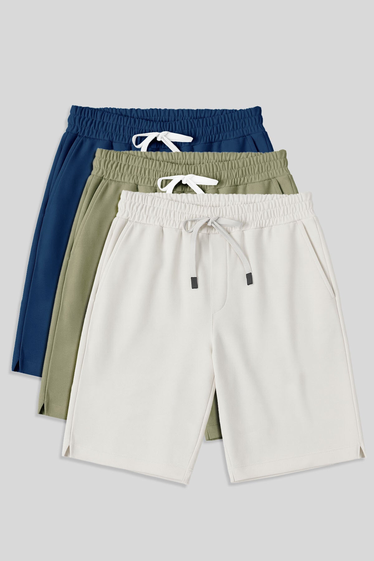 Image of Pantaloni scurți bărbătești Comfort Fit Basic, pachet de 3, verde deschis-Parlament-Ecru - 81274