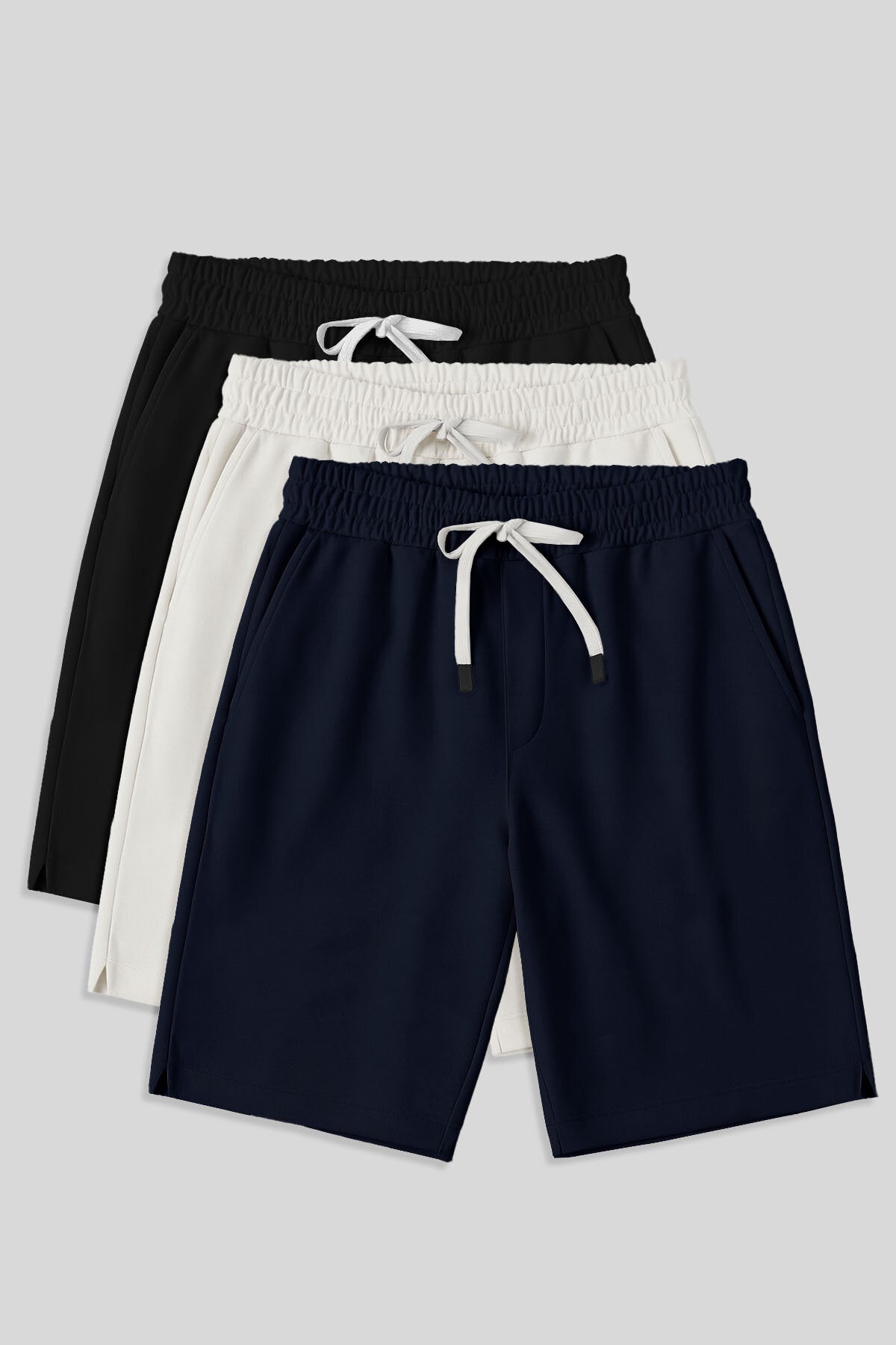 Image of Comfort Fit Basic 3'lü Paket Siyah-Lacivert-Ekru Erkek Şort - 81274