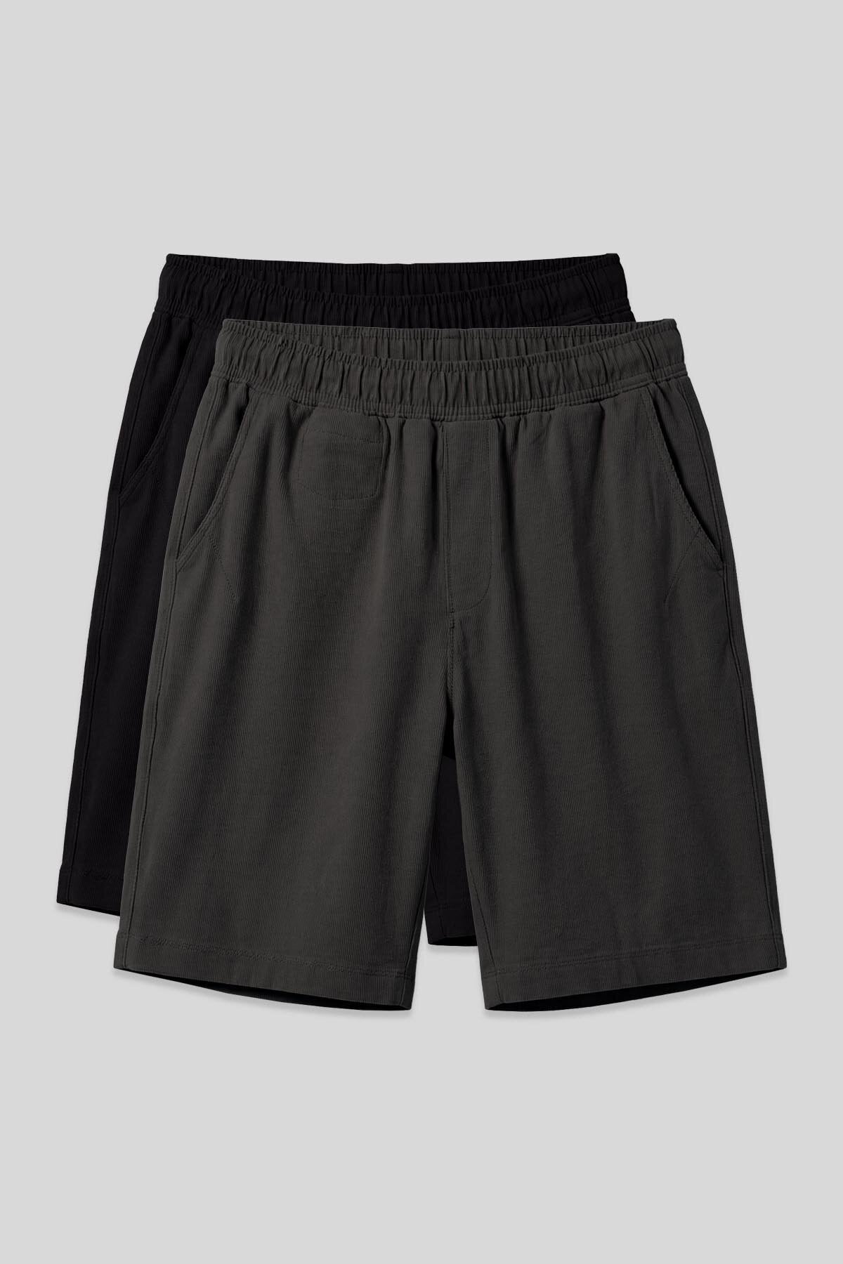 Image of Standart Fit Chino 2'li Paket Siyah-Antrasit Erkek Şort - 81290