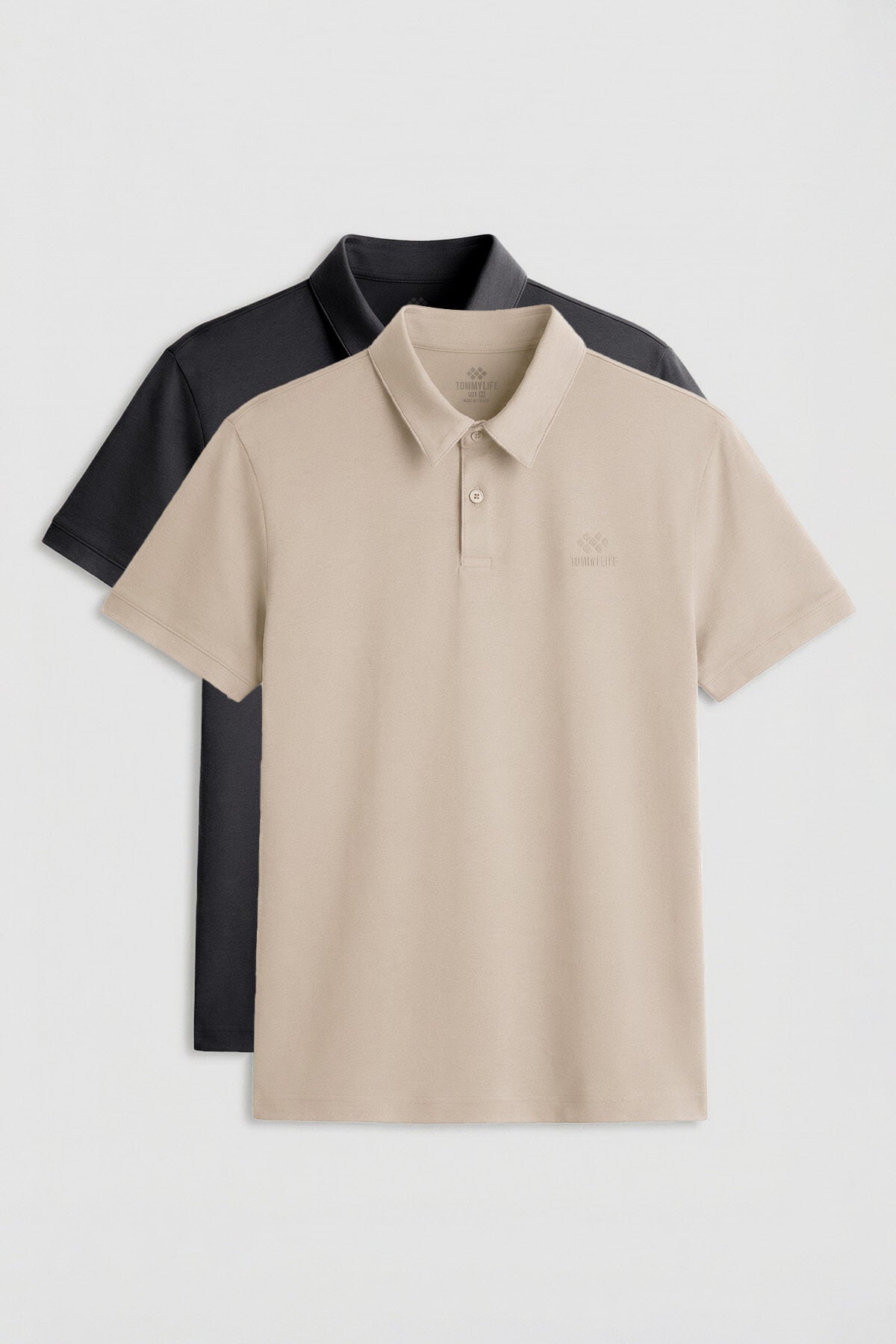 Image of Standart Fit Basic Polo Yaka 2'li Paket Antrasit-Bej Erkek T-Shirt - 87748