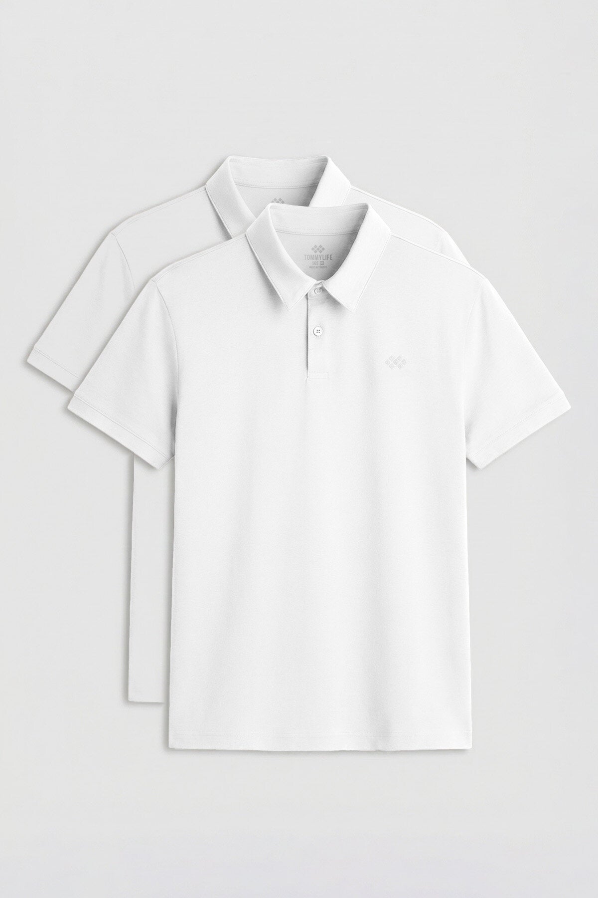 Image of Standart Fit Basic Polo Yaka 2'li Paket Beyaz Erkek T-Shirt - 87748