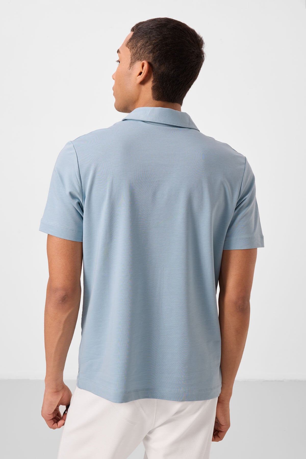 Image of Standart Fit Basic Polo Yaka 2'li Paket Beyaz-Buz Mavi Erkek T-Shirt - 87748