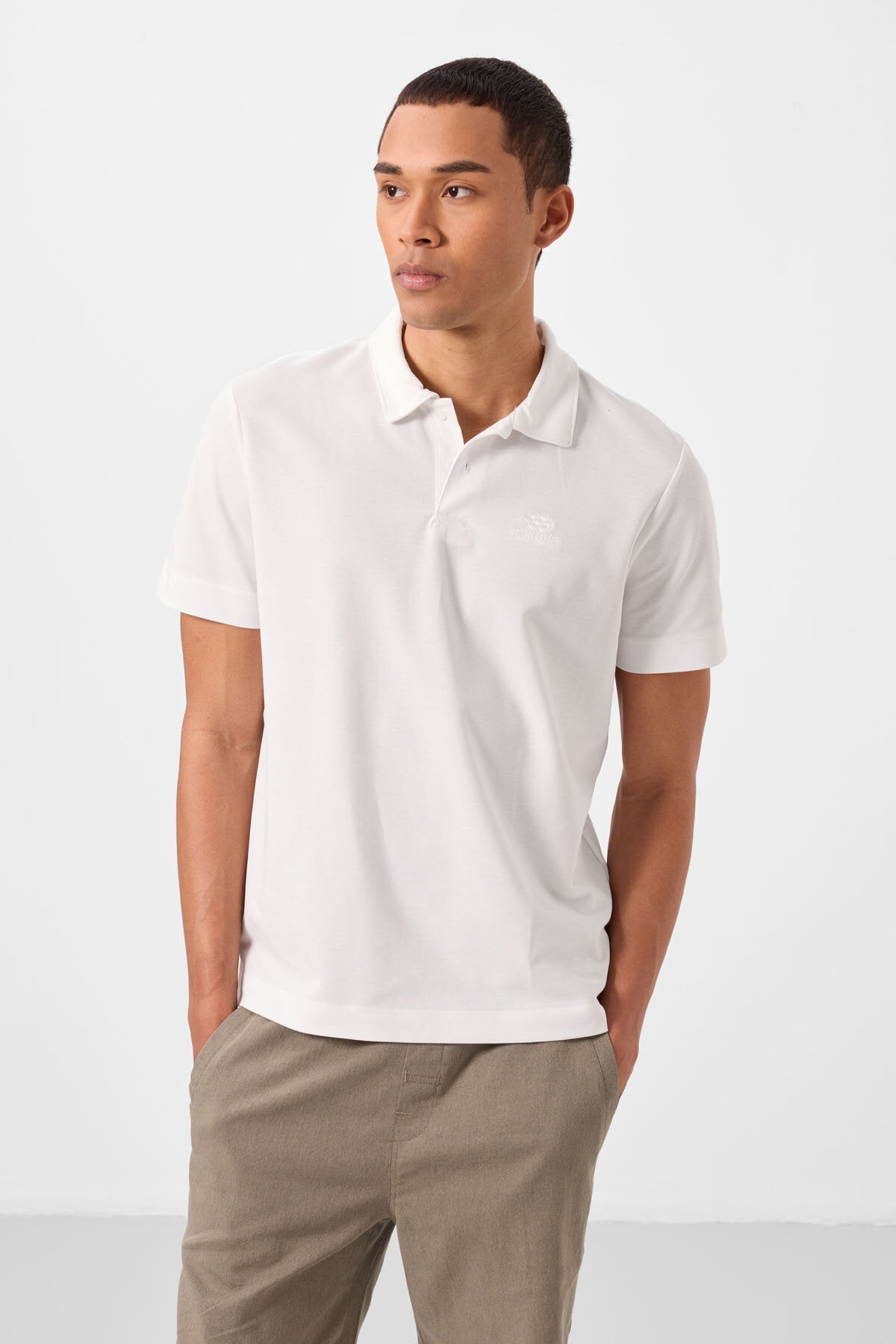 Image of Standart Fit Basic Polo Yaka 2'li Paket Beyaz-Buz Mavi Erkek T-Shirt - 87748