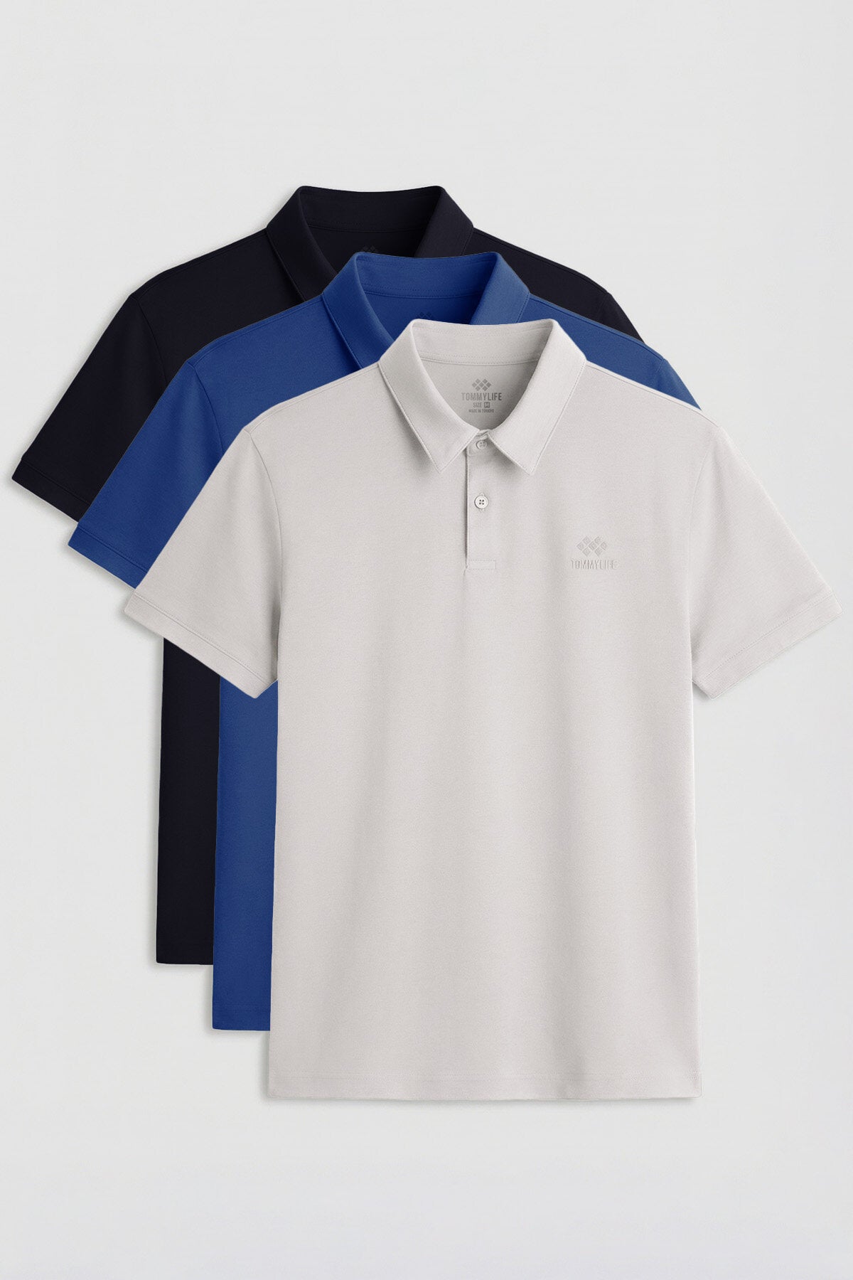 Image of Standart Fit Basic Polo Yaka 3'lü Paket Lacivert-Taş-Parlament Erkek T-Shirt - 87748