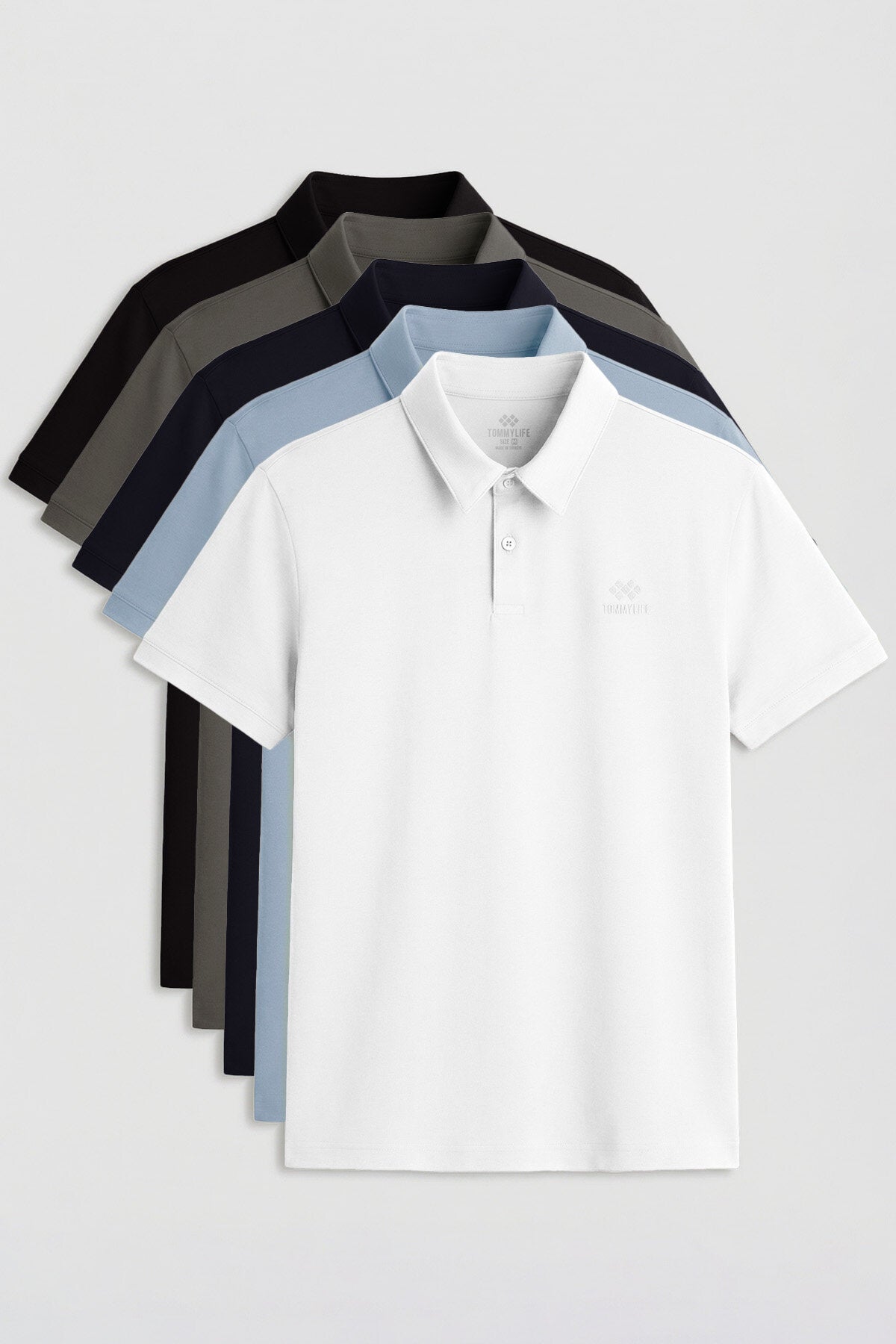 Image of Tricouri bărbătești cu croială standard și guler polo, set de 5 bucăți - 87748