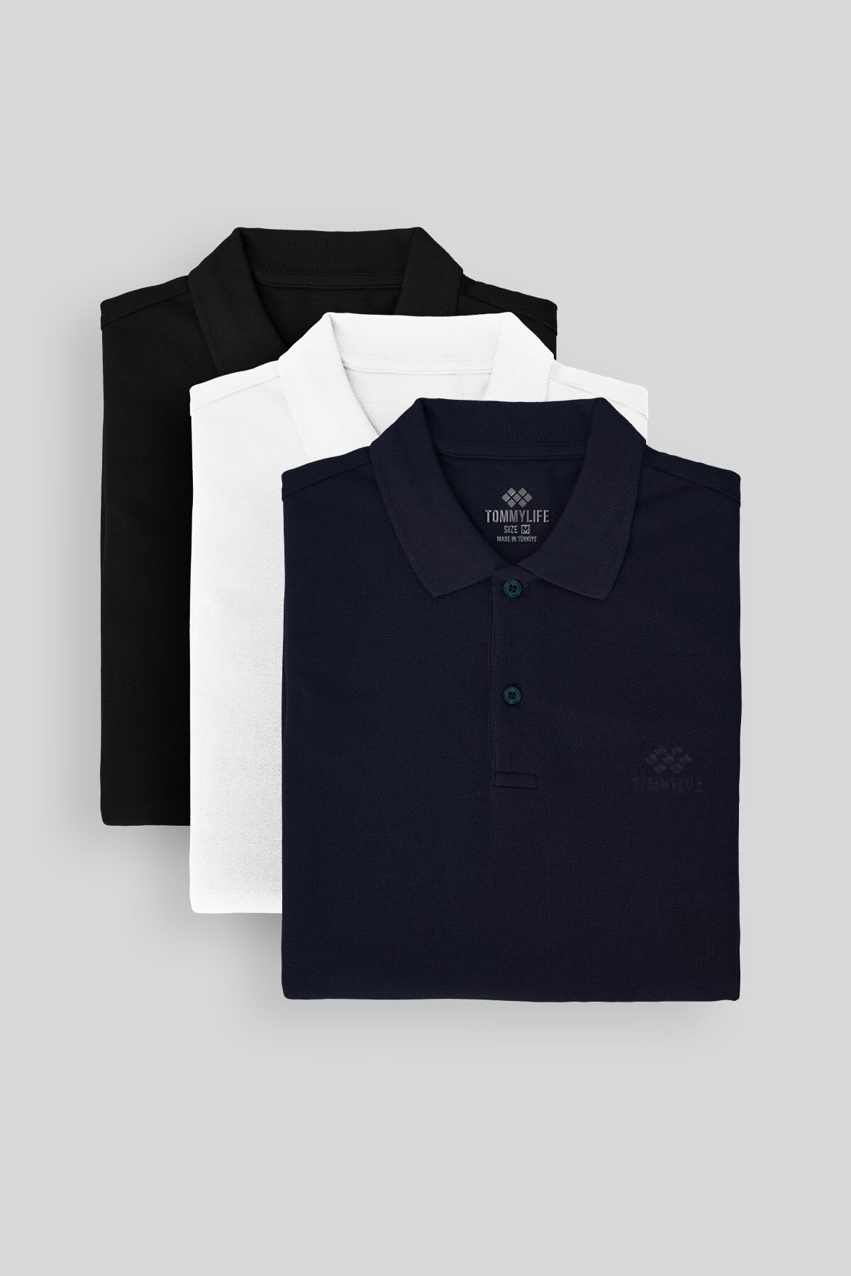 Image of Standart Fit Basic Polo Yaka 3'lü Paket Siyah-Beyaz-Lacivert Erkek T-Shirt  87748