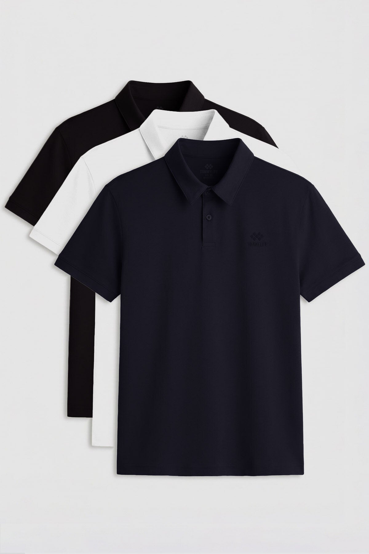 Image of Standart Fit Basic Polo Yaka 3'lü Paket Siyah-Beyaz-Lacivert Erkek T-Shirt  87748
