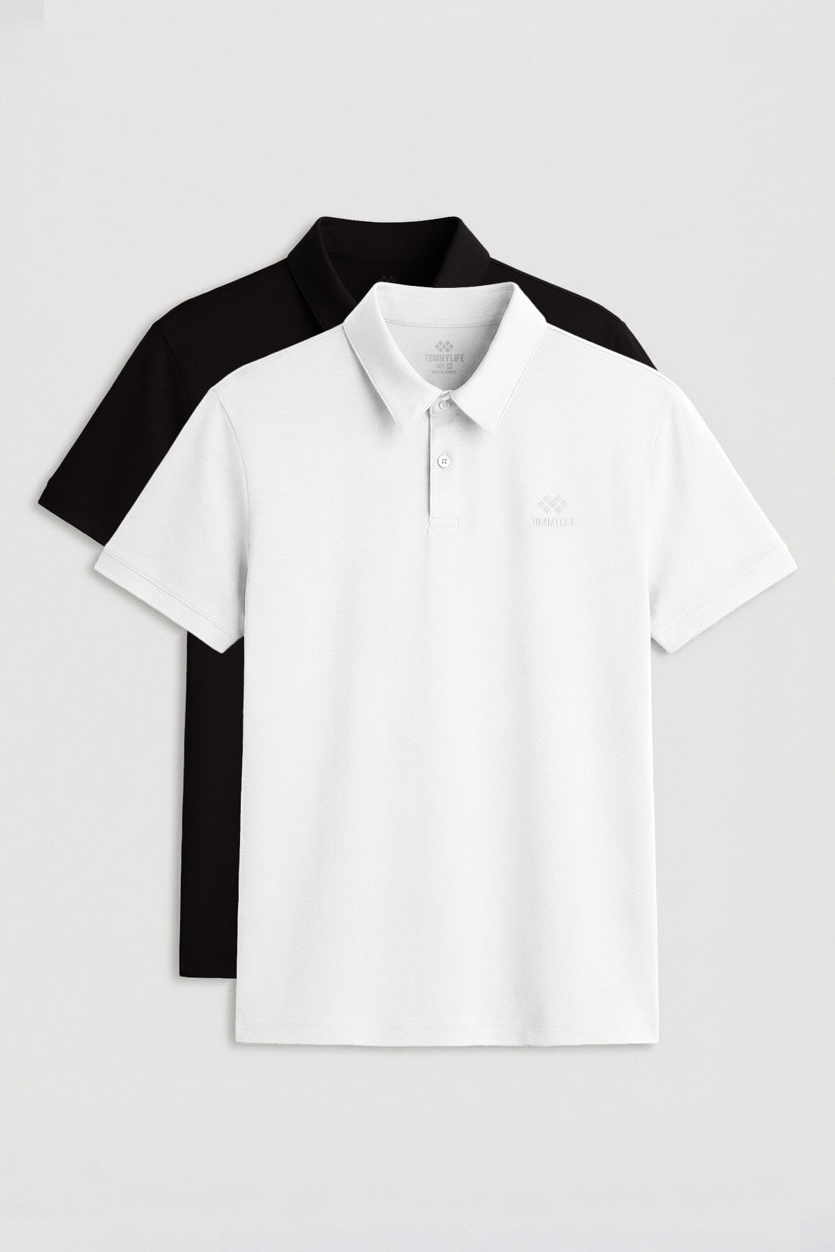 Image of Standart Fit Basic Polo Yaka 2'li Paket Siyah-Beyaz Erkek T-Shirt - 87748