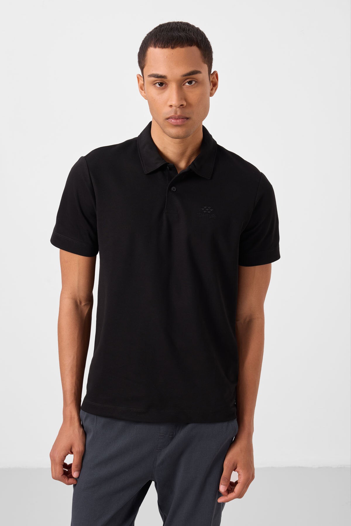 Image of Standart Fit Basic Polo Yaka 2'li Paket Siyah-Çağla Erkek T-Shirt - 87748