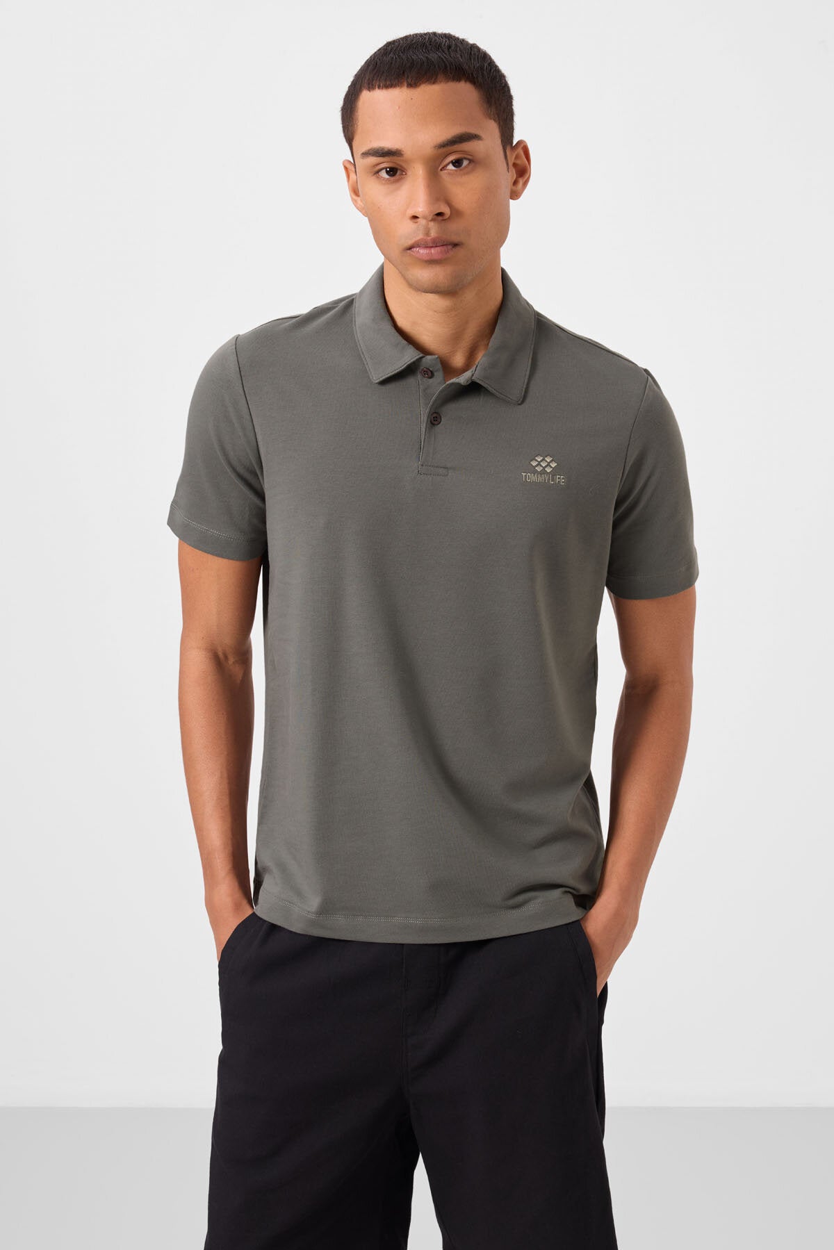Image of Standart Fit Basic Polo Yaka 2'li Paket Siyah-Çağla Erkek T-Shirt - 87748