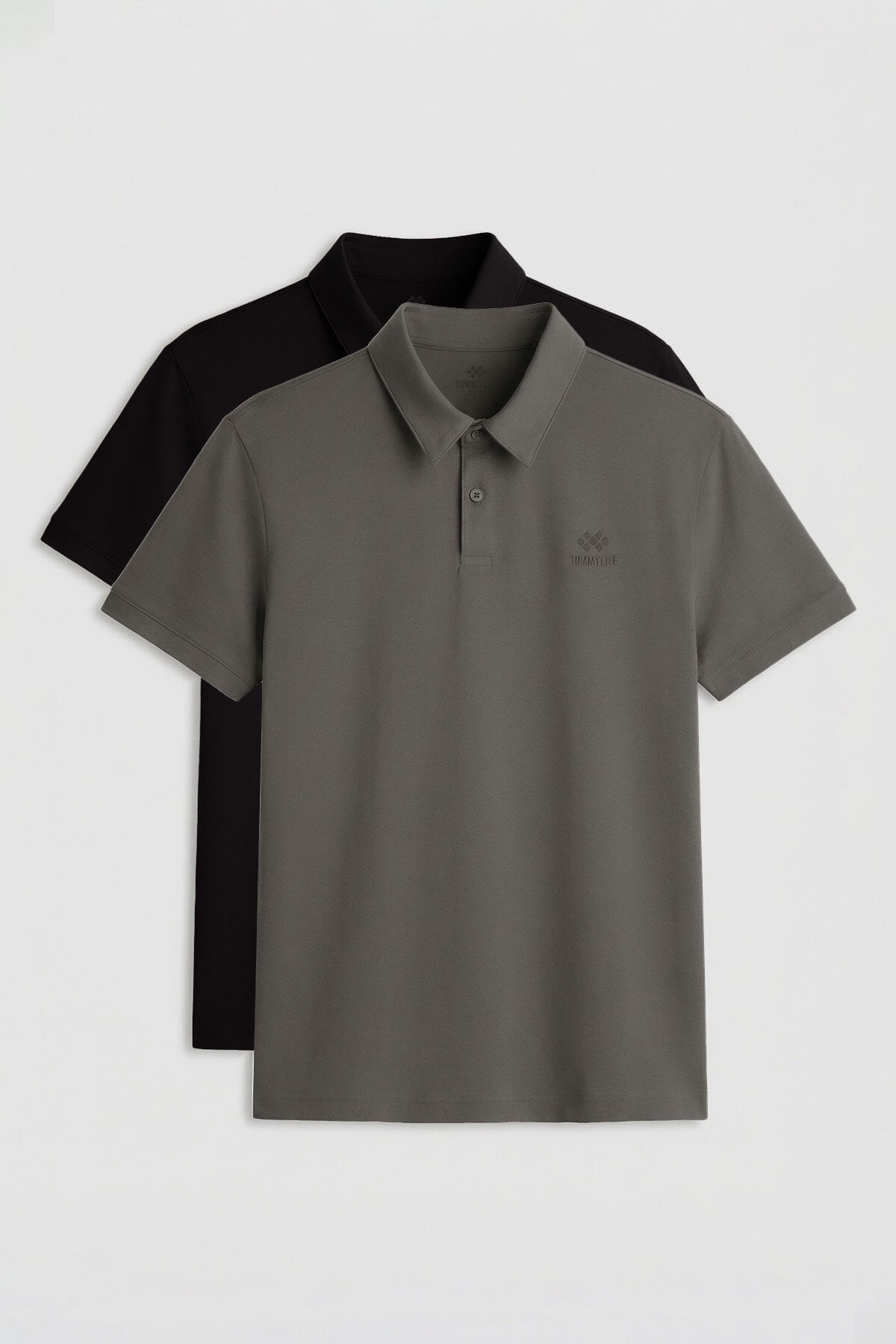Image of Standart Fit Basic Polo Yaka 2'li Paket Siyah-Çağla Erkek T-Shirt - 87748