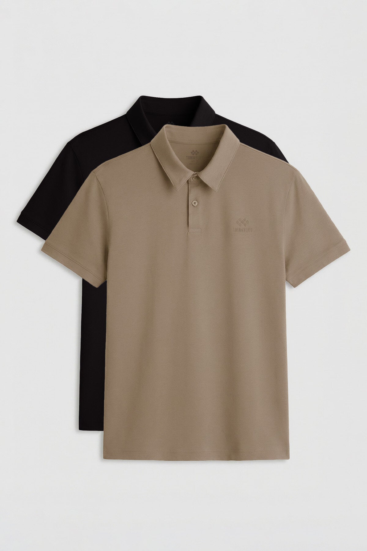 Image of Standart Fit Basic Polo Yaka 2'li Paket Siyah-Koyu Bej Erkek T-Shirt - 87748