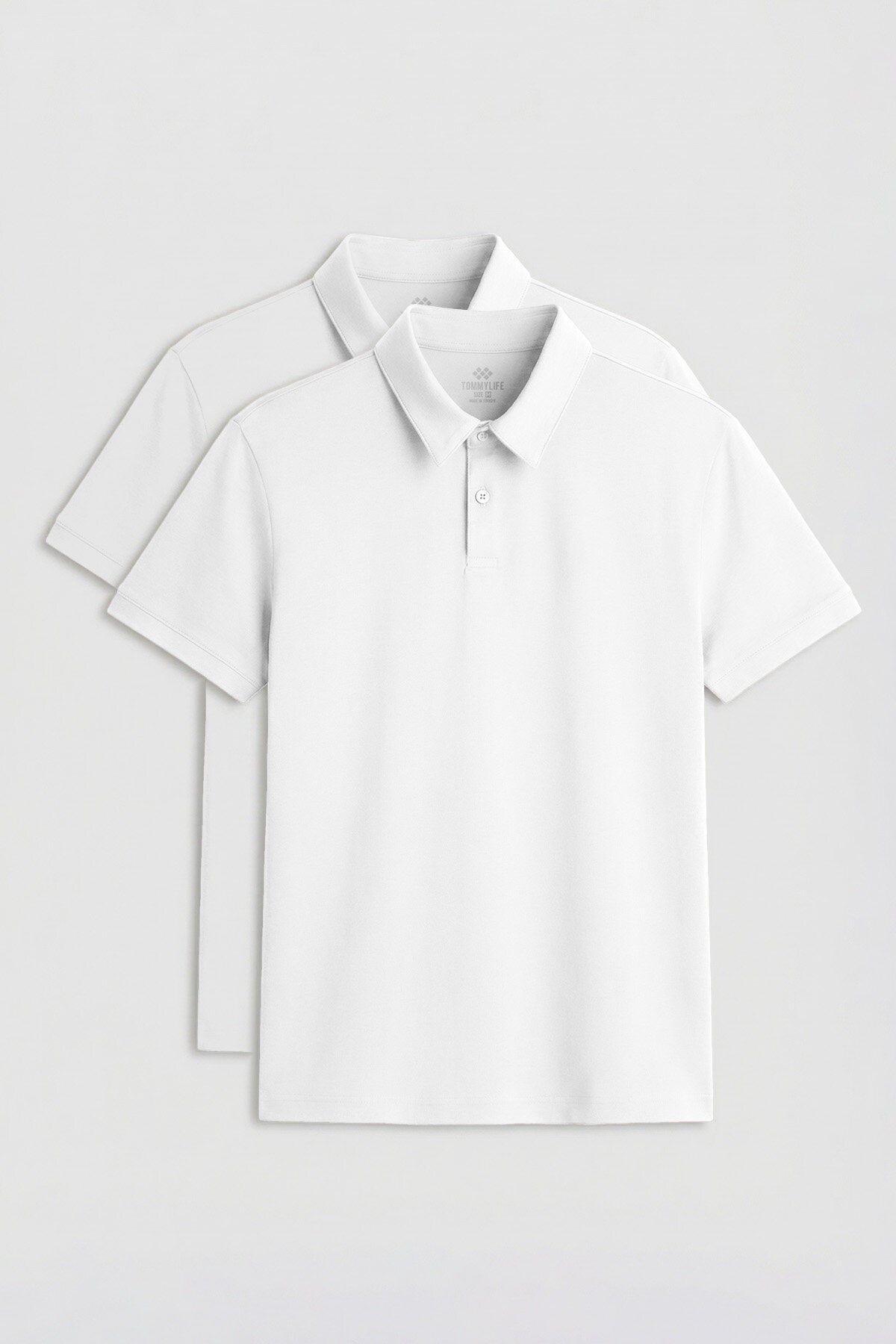 Image of Standart Fit Basic Polo Yaka 2'li Paket Beyaz Erkek T-Shirt - 87768