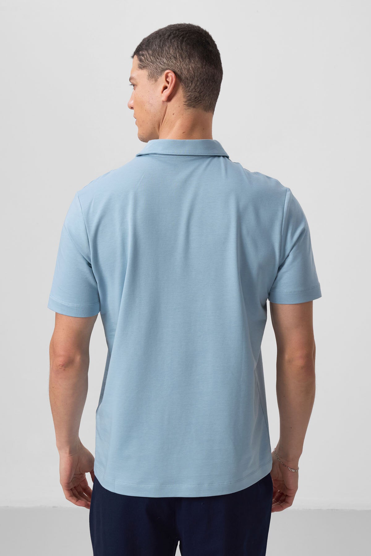Image of Standart Fit Basic Polo Yaka 2'li Paket Beyaz-Buz Mavi Erkek T-Shirt - 87768