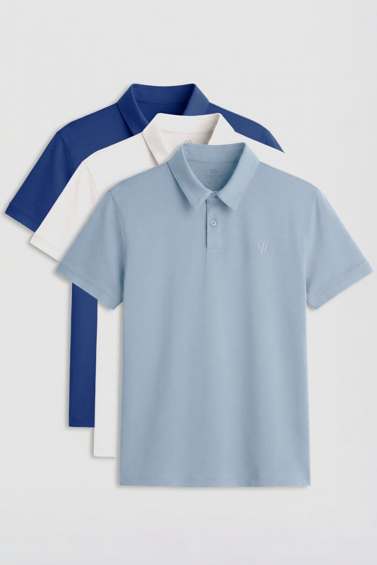 Image of Standart Fit Basic Polo Yaka 3'lü Paket Ekru-Buz Mavi-Parlament Erkek T-Shirt - 87768
