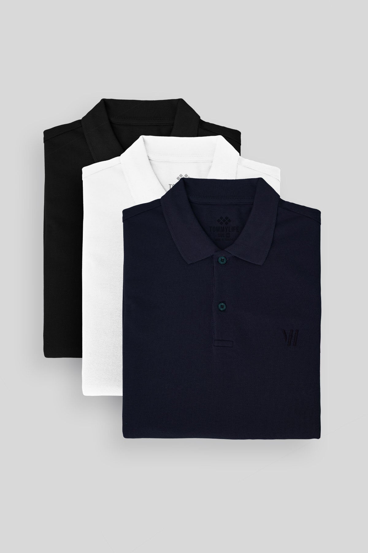 Image of Standart Fit Basic Polo Yaka 3'lü Paket Siyah-Beyaz-Lacivert Erkek T-Shirt  87768
