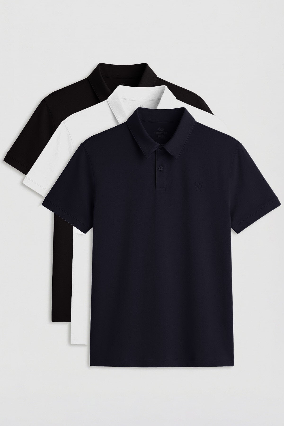 Image of Standart Fit Basic Polo Yaka 3'lü Paket Siyah-Beyaz-Lacivert Erkek T-Shirt  87768
