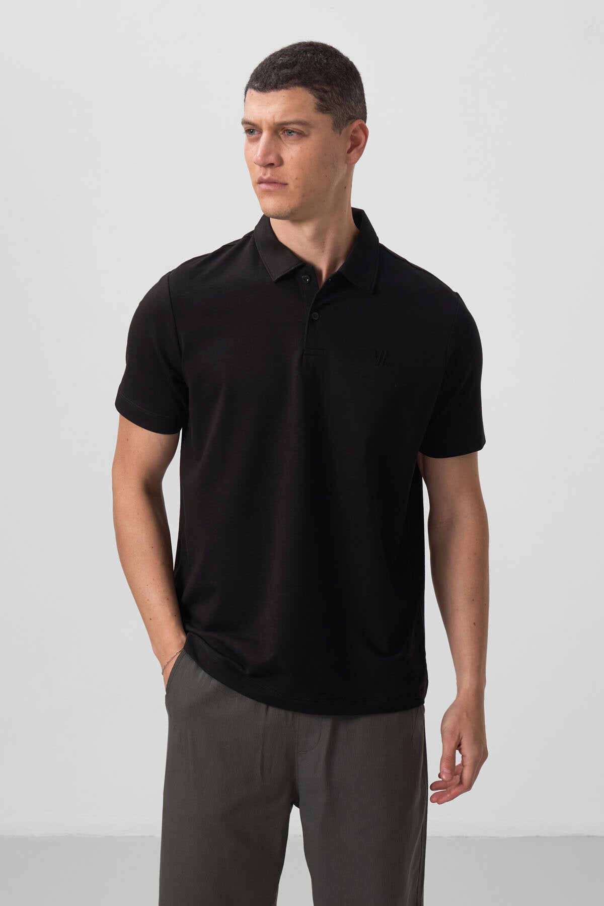 Image of Standart Fit Basic Polo Yaka 2'li Paket Siyah-Beyaz Erkek T-Shirt - 87768
