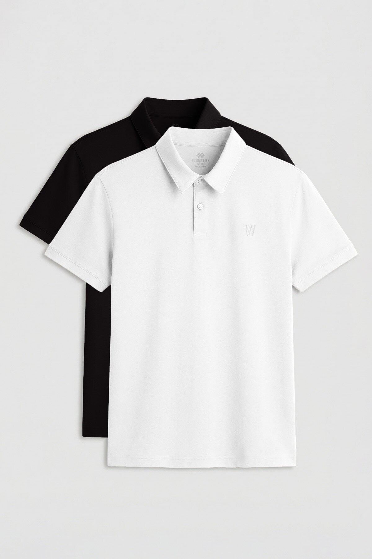 Image of Standart Fit Basic Polo Yaka 2'li Paket Siyah-Beyaz Erkek T-Shirt - 87768