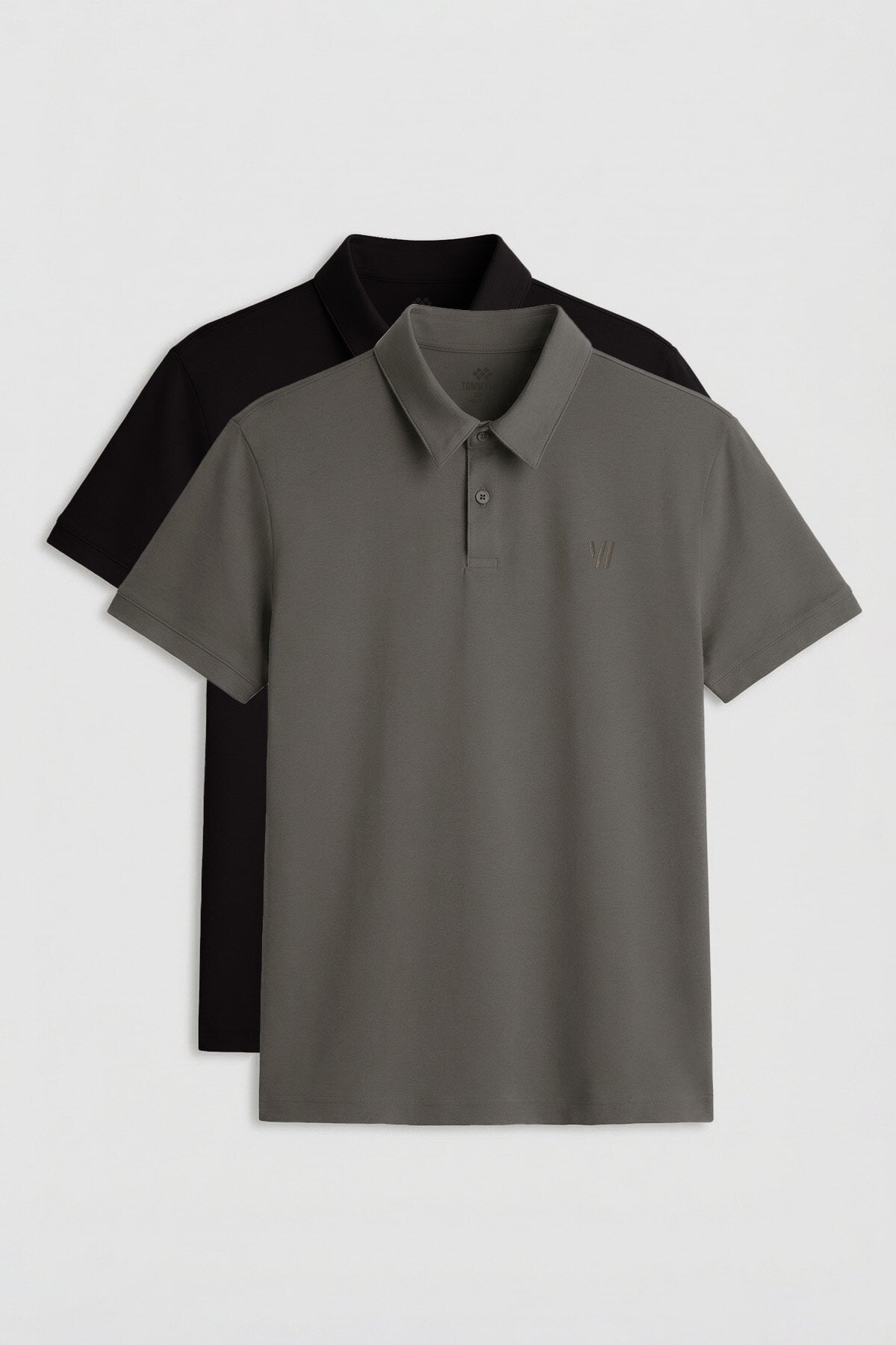 Image of Standart Fit Basic Polo Yaka 2'li Paket Siyah-Çağla Erkek T-Shirt - 87768