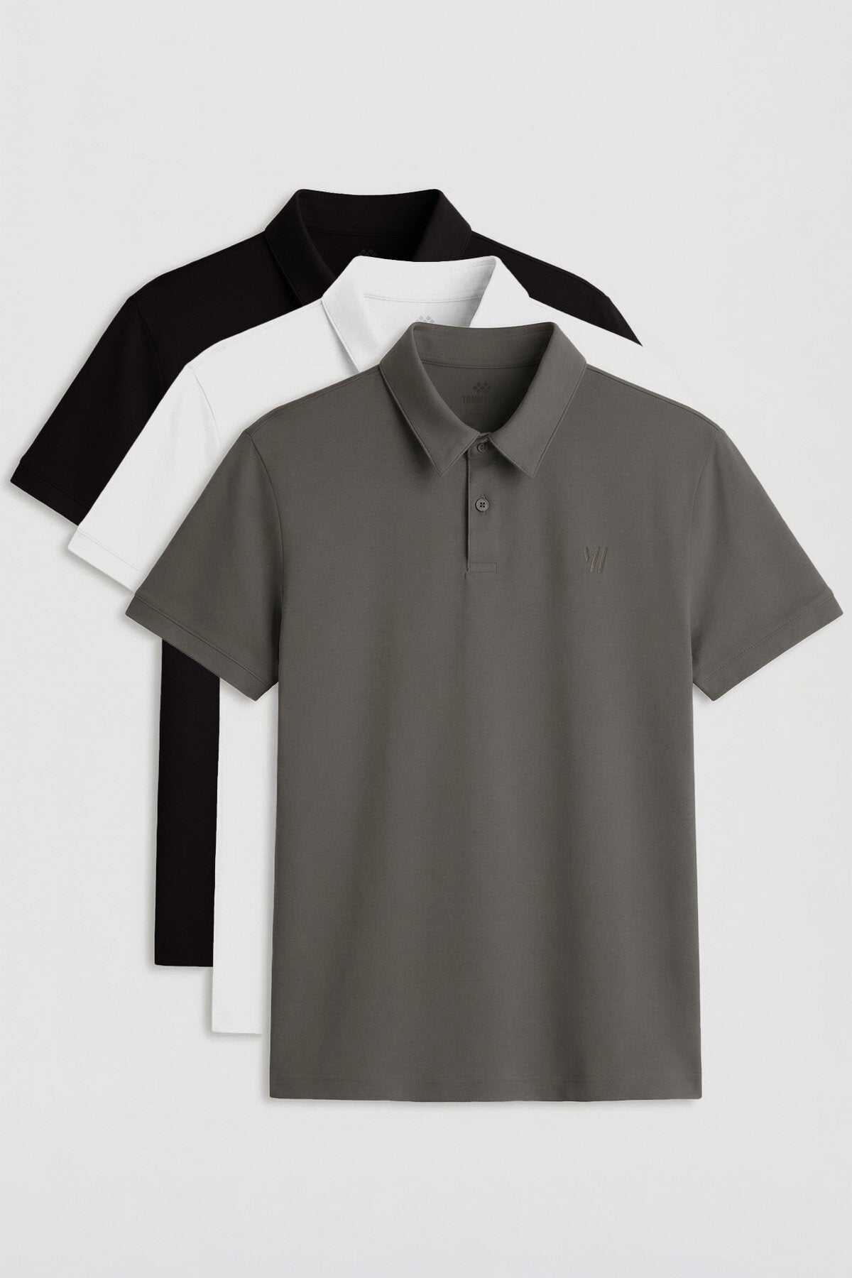 Image of Standart Fit Basic Polo Yaka  3'lü Paket Siyah-Beyaz-Çağla Erkek T-Shirt  87768
