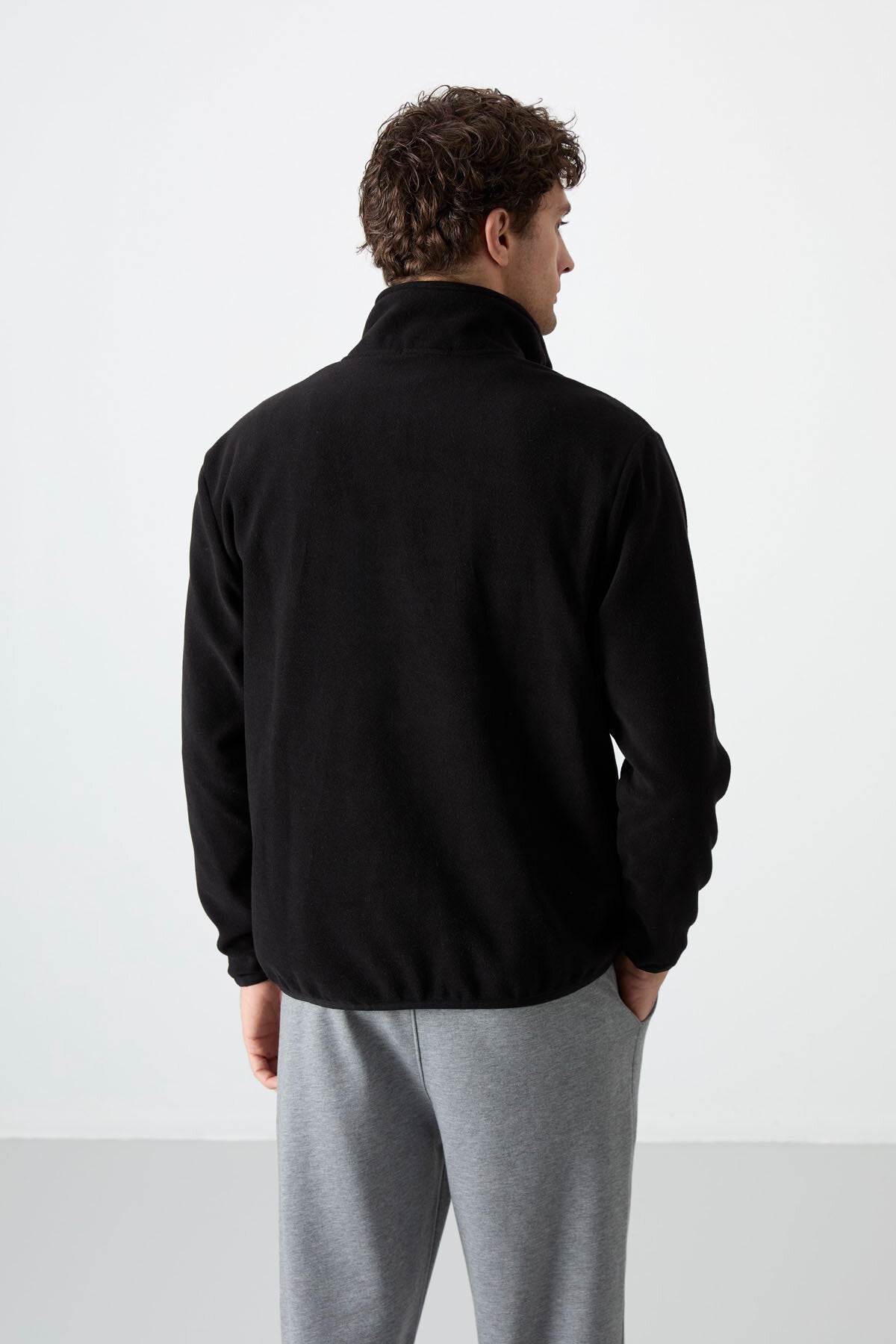 Image of Dik Yaka Yarım Fermuarlı 2'li Paket Siyah-Gri Melanj Erkek Polar Sweatshirt - 87891