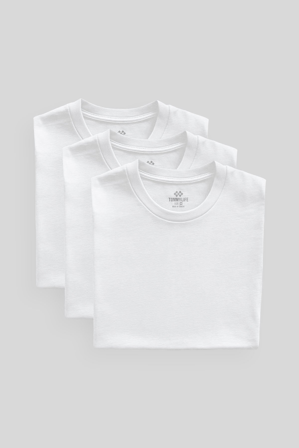 Image of Standart Fit Basic O Yaka  3'lü Paket Beyaz Erkek T-Shirt  87911