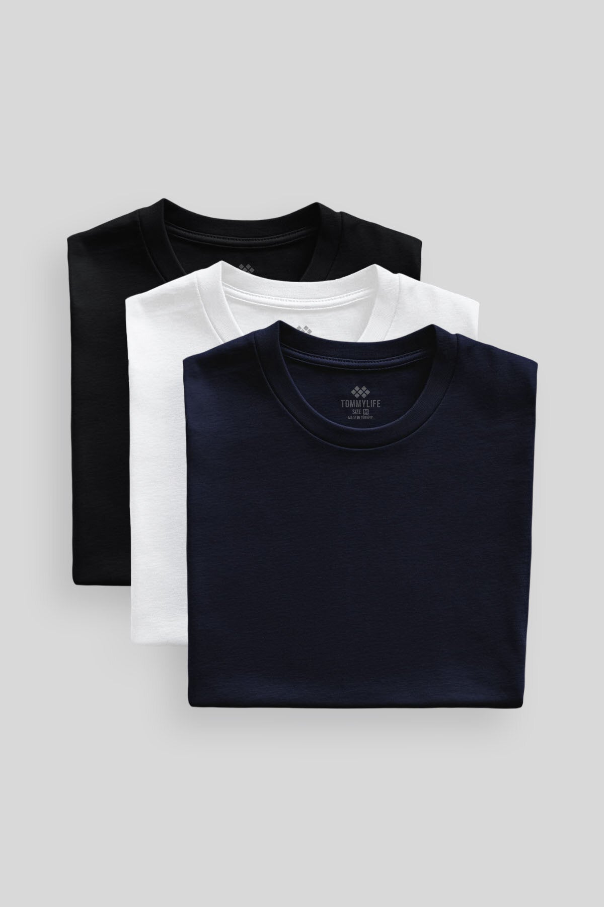 Image of Standart Fit Basic O Yaka  3'lü Paket Siyah-Beyaz-Lacivert Erkek T-Shirt  87911