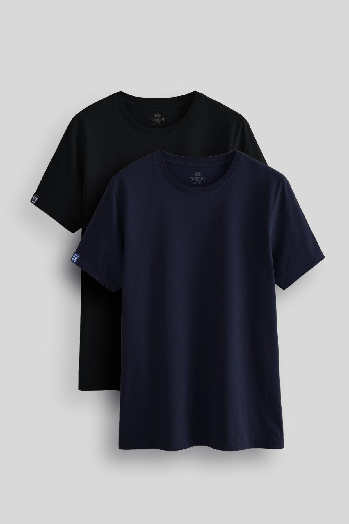 Image of Standart Fit Basic O Yaka 2'li Paket Siyah-Lacivert Erkek T-Shirt - 87911