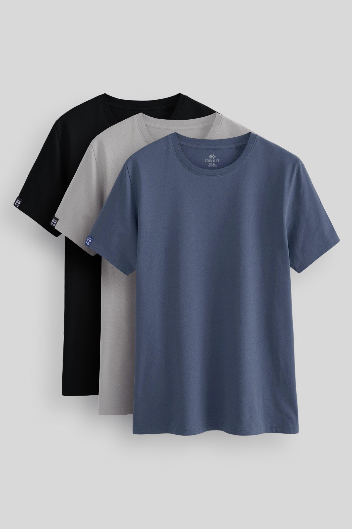 Image of Standart Fit Basic O Yaka  3'lü Paket Siyah-Petrol-Taş Erkek T-Shirt - 87911