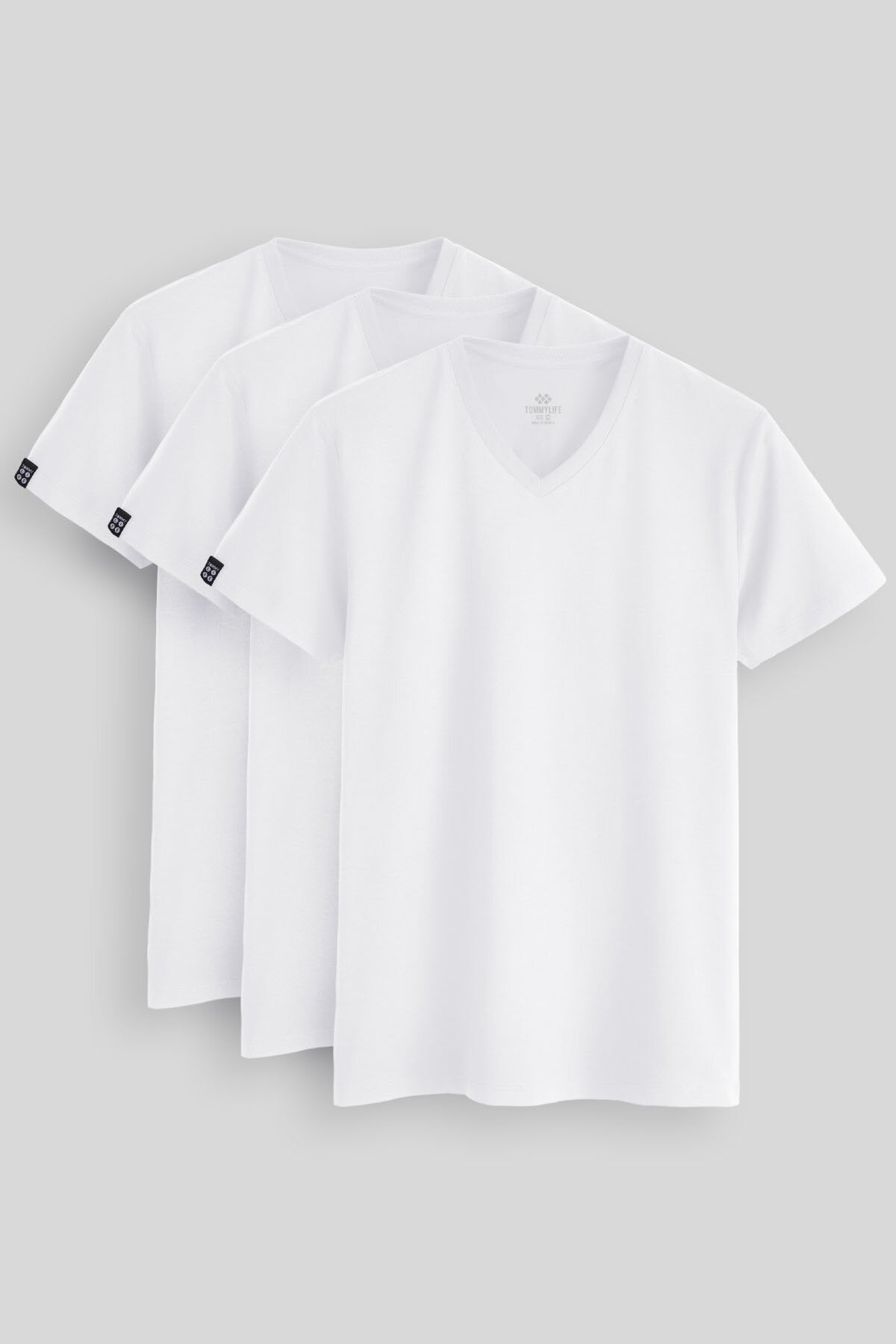 Image of Standart Fit Basic V Yaka  3'lü Paket Beyaz Erkek T-Shirt  87912