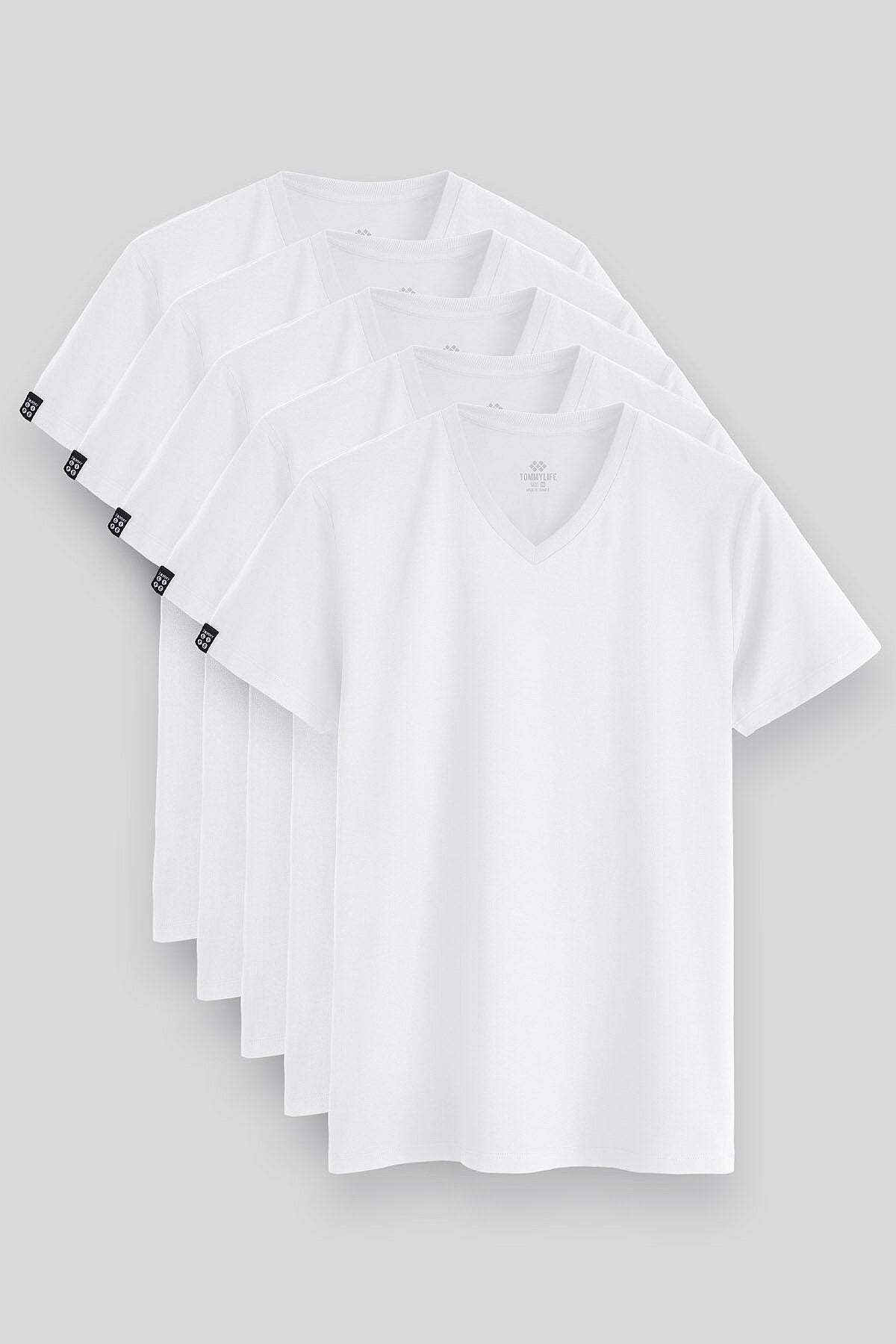 Image of Standart Fit Basic V Yaka  5'li Paket Beyaz Erkek T-Shirt  87912
