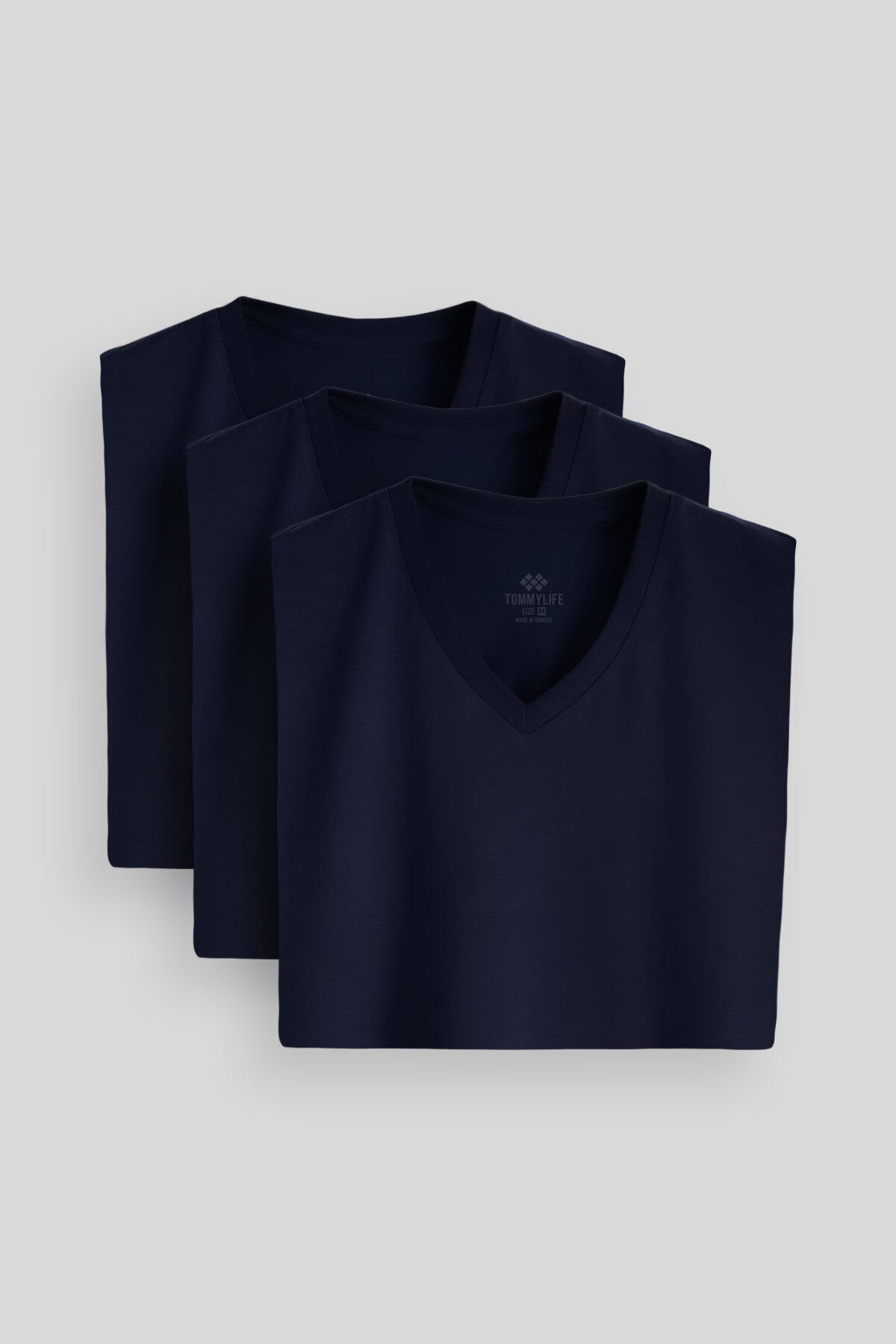 Image of Standart Fit Basic V Yaka  3'lü Paket Lacivert Erkek T-Shirt  87912