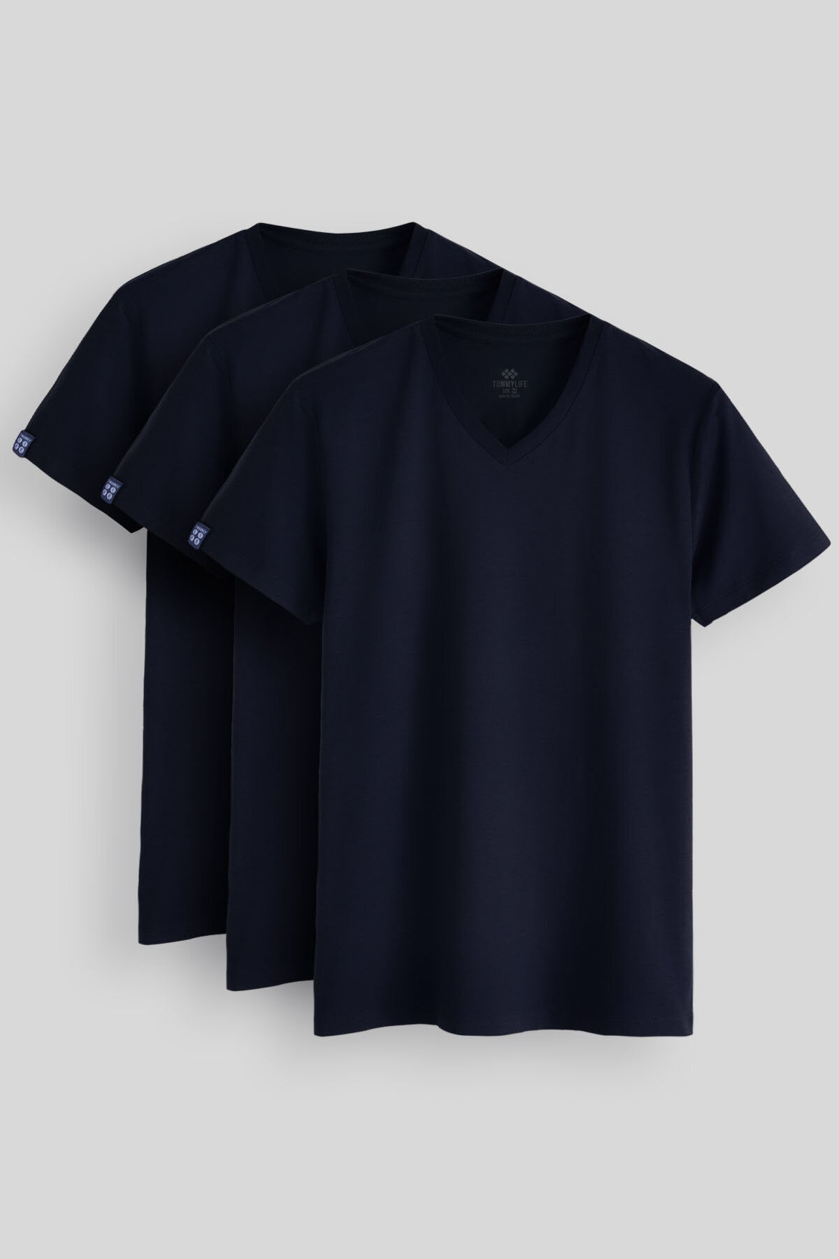Image of Standart Fit Basic V Yaka  3'lü Paket Lacivert Erkek T-Shirt  87912