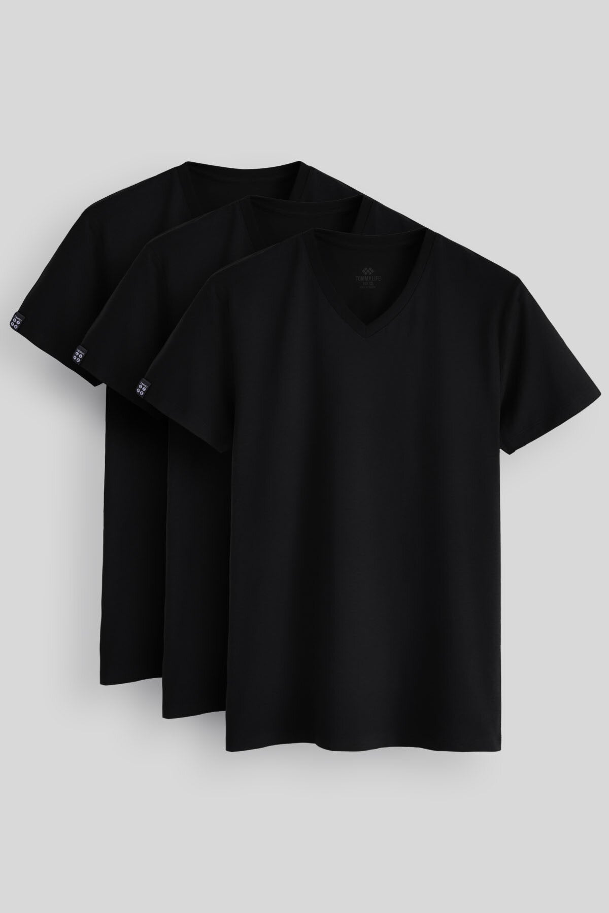 Image of Standart Fit Basic V Yaka  3'lü Paket Siyah Erkek T-Shirt  87912