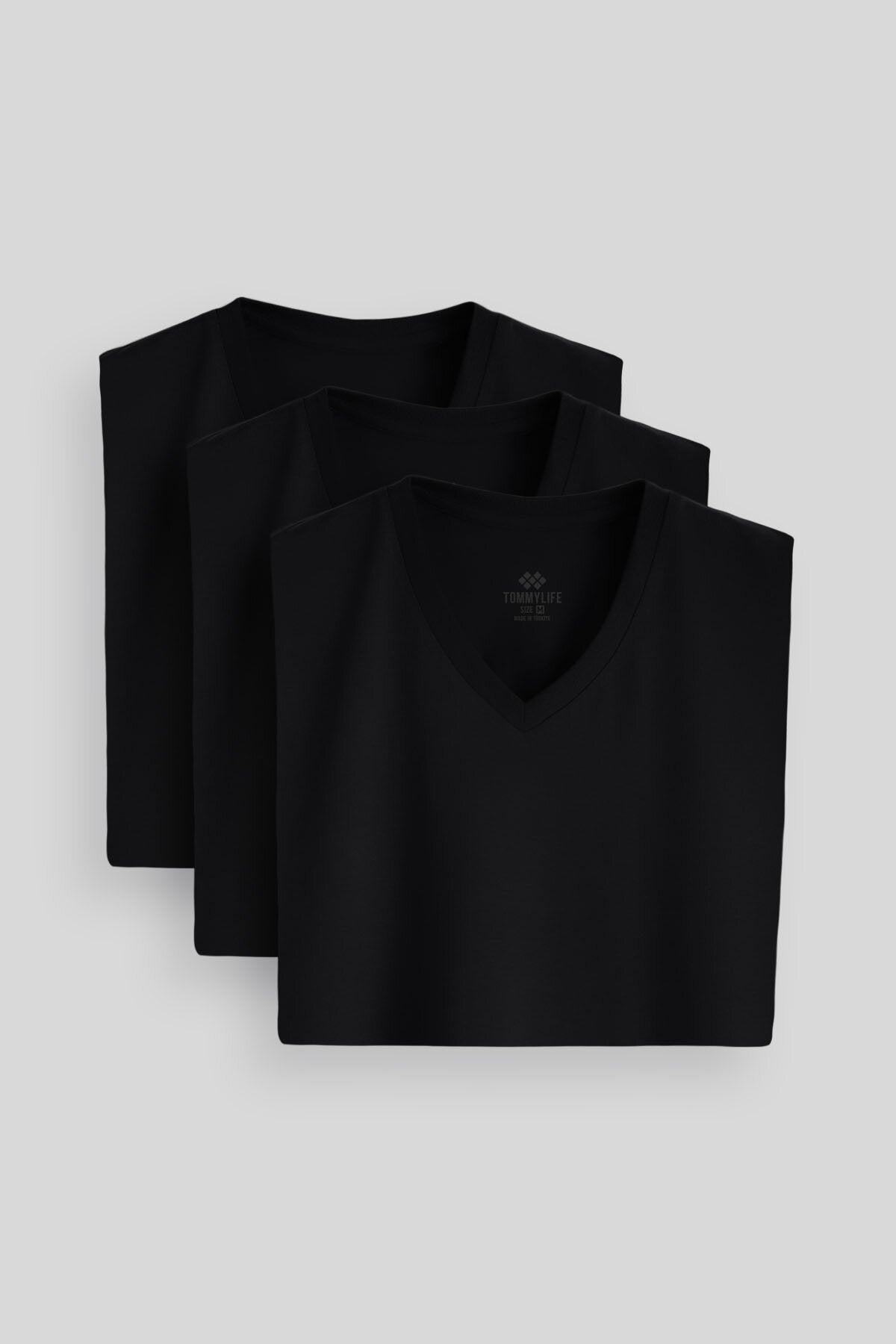 Image of Standart Fit Basic V Yaka  3'lü Paket Siyah Erkek T-Shirt  87912