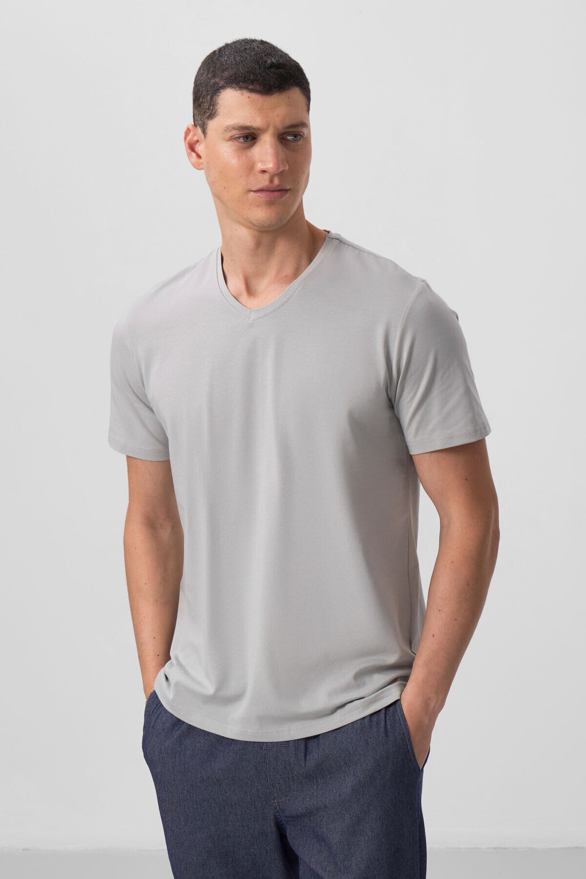 Image of Standart Fit Basic V Yaka 3'lü Paket Taş-Tarçın-Kaktüs Erkek T-Shirt - 87912