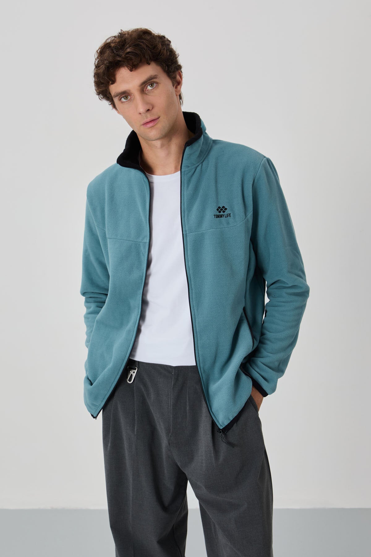 Image of Standart Kalıp Dik Yaka 2'li Paket İndigo-Mint Yeşili Erkek Polar Sweatshirt - 87992