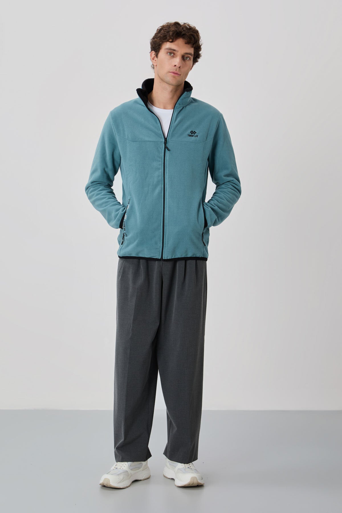Image of Standart Kalıp Dik Yaka 2'li Paket İndigo-Mint Yeşili Erkek Polar Sweatshirt - 87992