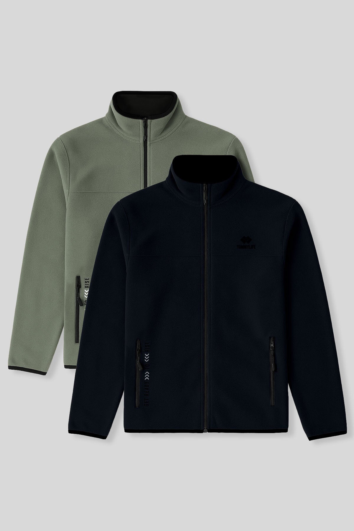 Image of Standart Kalıp Dik Yaka 2'li Paket Lacivert-Çağla Erkek Polar Sweatshirt - 87992