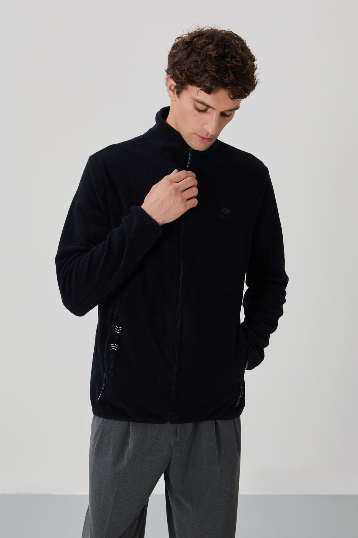Image of Hanorac din fleece pentru bărbați, croială standard, cu guler înalt, set de 2, bleumarin-albastru salvie - 87992
