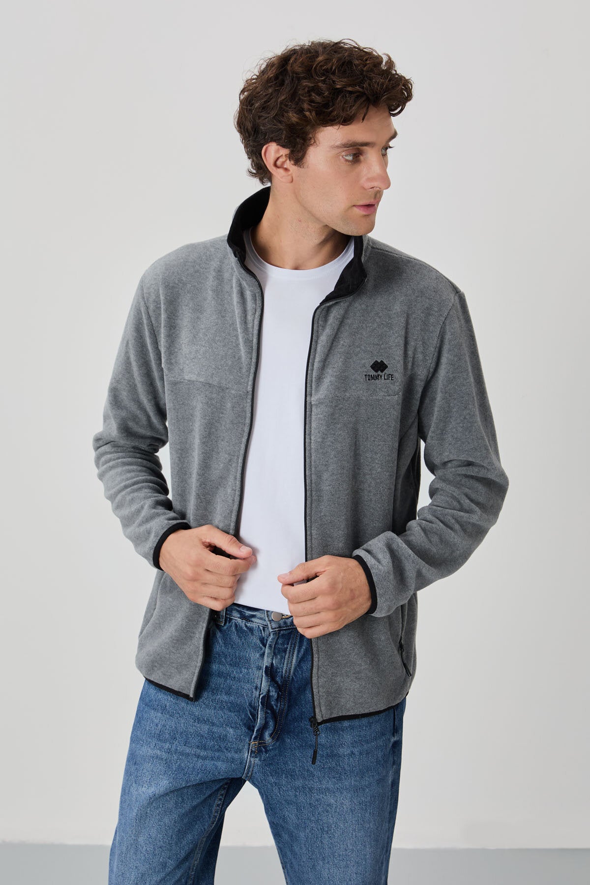 Image of Standart Kalıp Dik Yaka 2'li Paket Lacivert-Gri Melanj Erkek Polar Sweatshirt - 87992