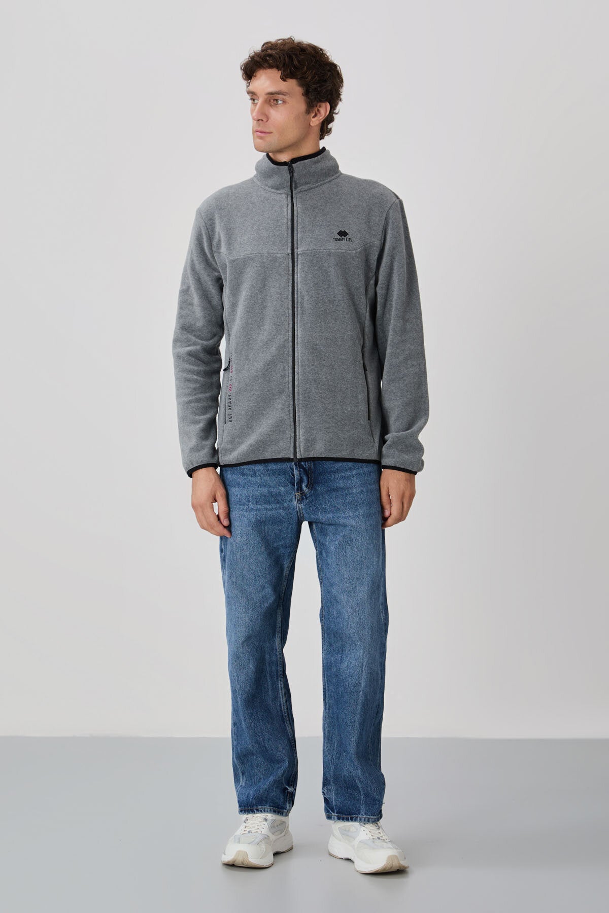 Image of Standart Kalıp Dik Yaka 2'li Paket Lacivert-Gri Melanj Erkek Polar Sweatshirt - 87992