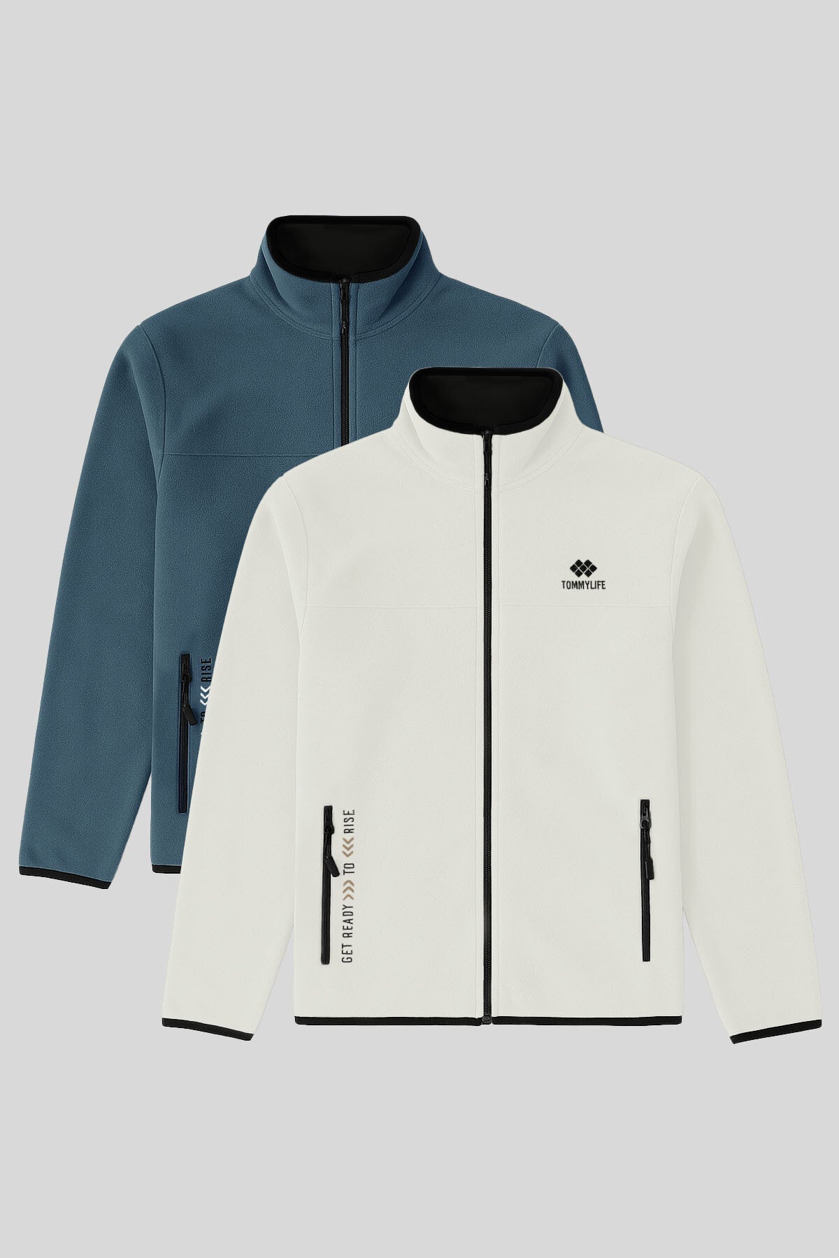 Image of Standart Kalıp Dik Yaka 2'li Paket Petrol-Ekru Erkek Polar Sweatshirt - 87992
