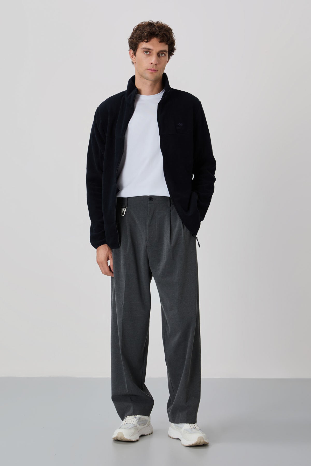 Image of Standart Kalıp Dik Yaka 2'li Paket Siyah-Çağla Erkek Polar Sweatshirt - 87992