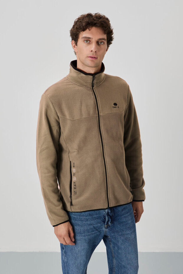 Image of Standart Kalıp Dik Yaka 2'li Paket Siyah-Camel Erkek Polar Sweatshirt - 87992
