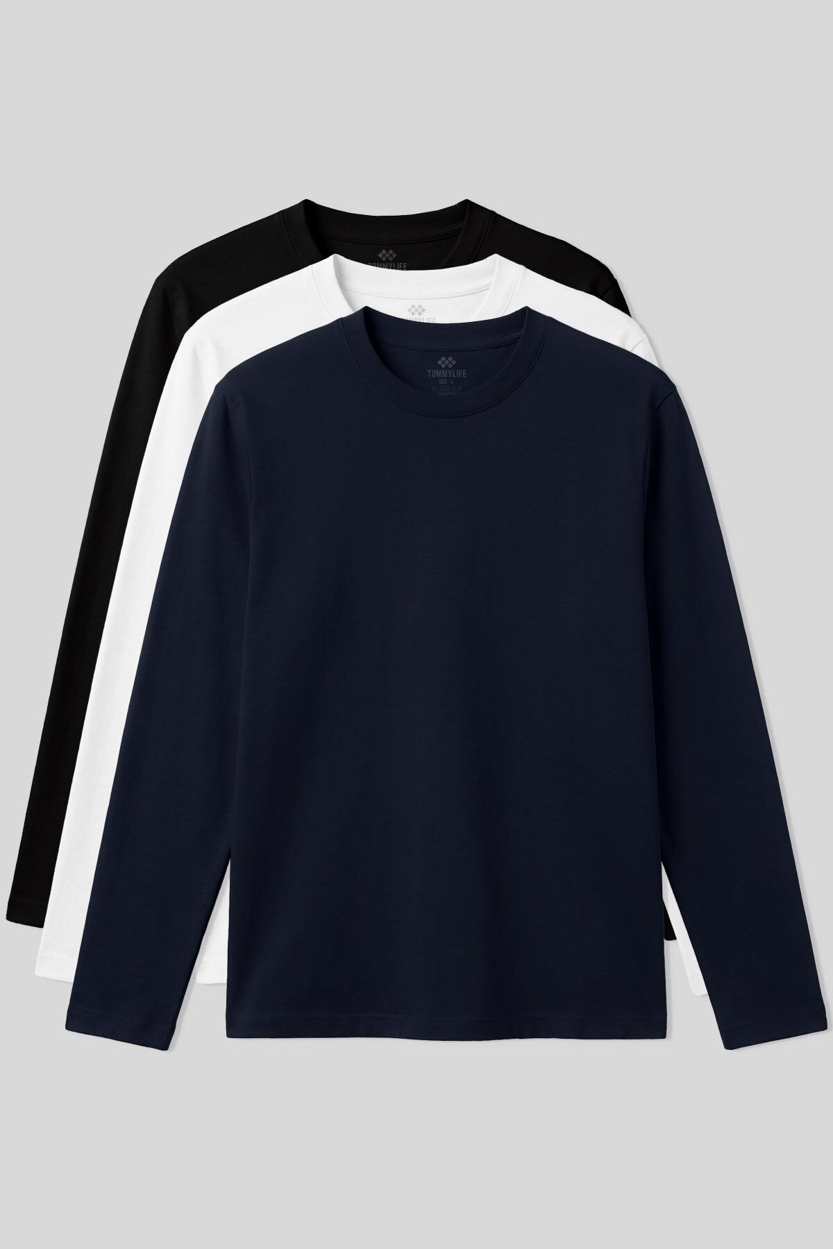 Image of Tricou bărbătesc Standard Fit Basic cu guler rotund, set de 3, negru-alb-bleumarin 87997