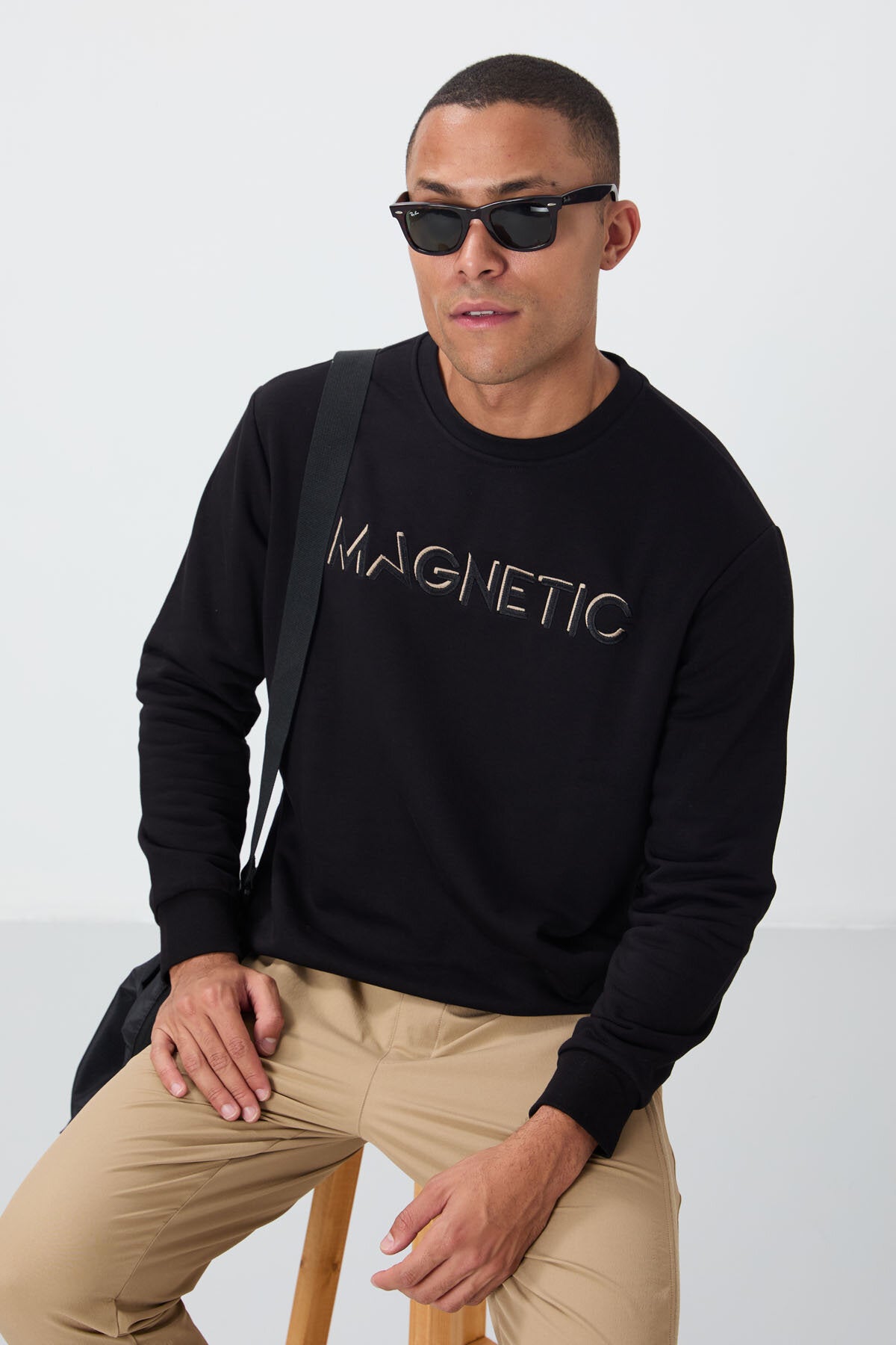Image of Rahat Form O Yaka 2'li Paket Siyah-Camel Erkek Sweatshirt - 88020