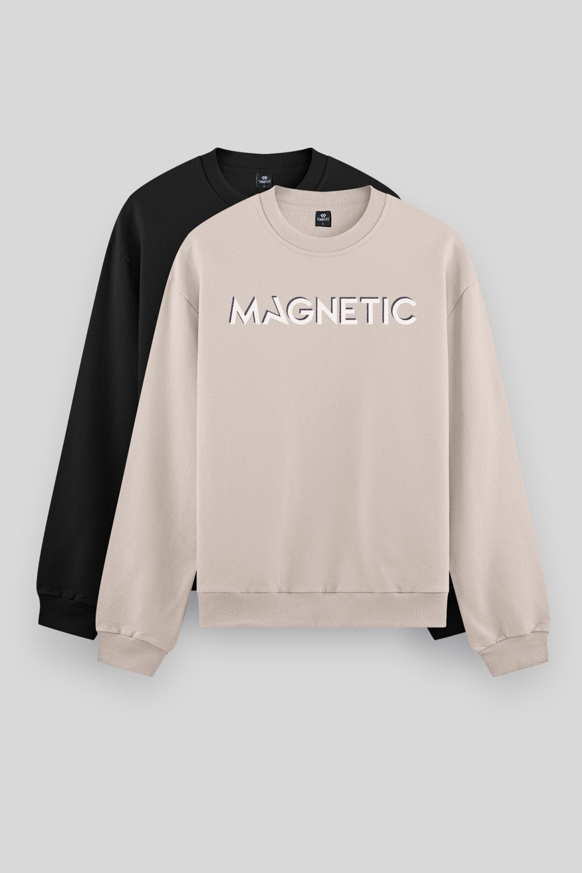 Image of Rahat Form O Yaka 2'li Paket Siyah-Camel Erkek Sweatshirt - 88020